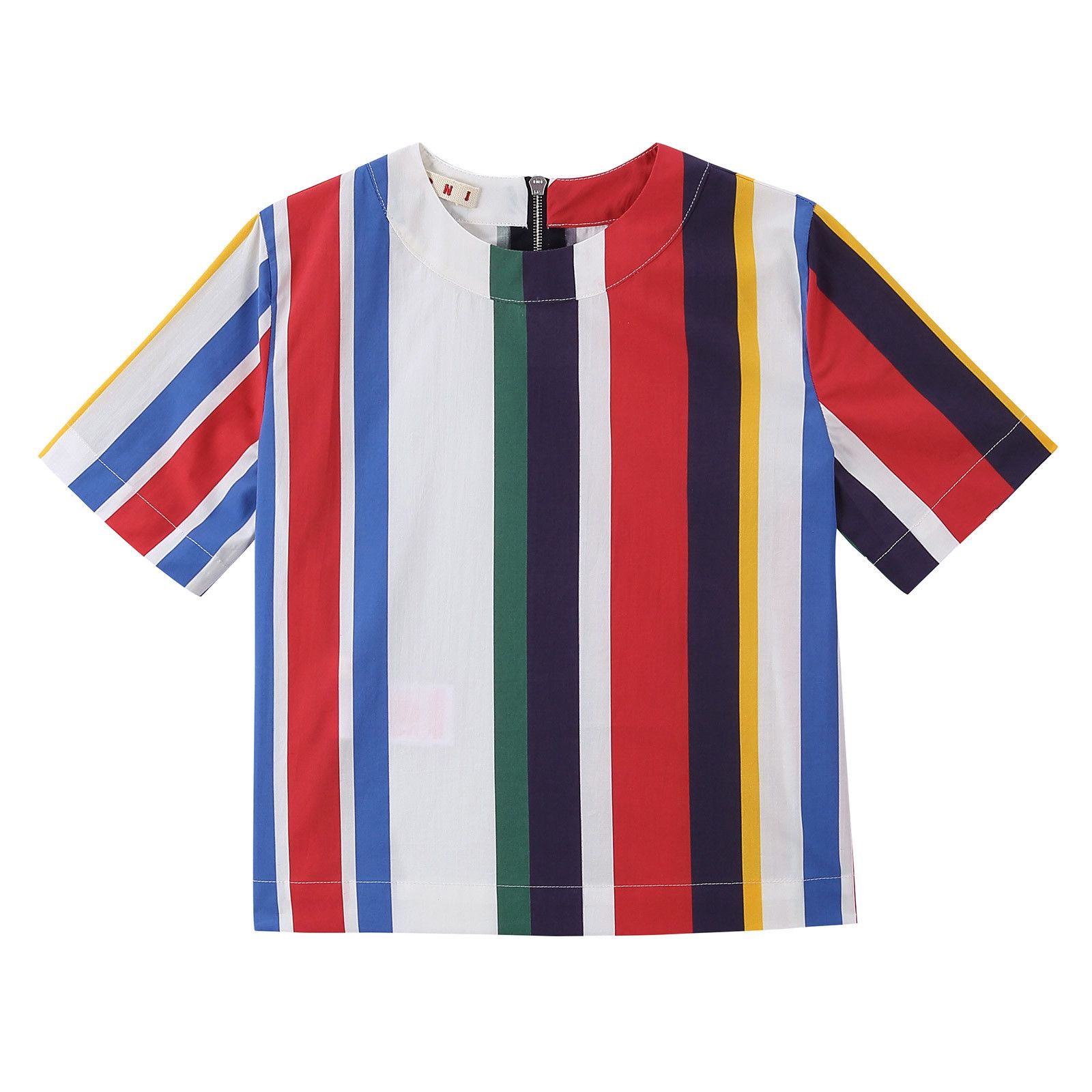 Girls Multicolor Striped Cotton Short Sleeve Blouse - CÉMAROSE | Children's Fashion Store - 1