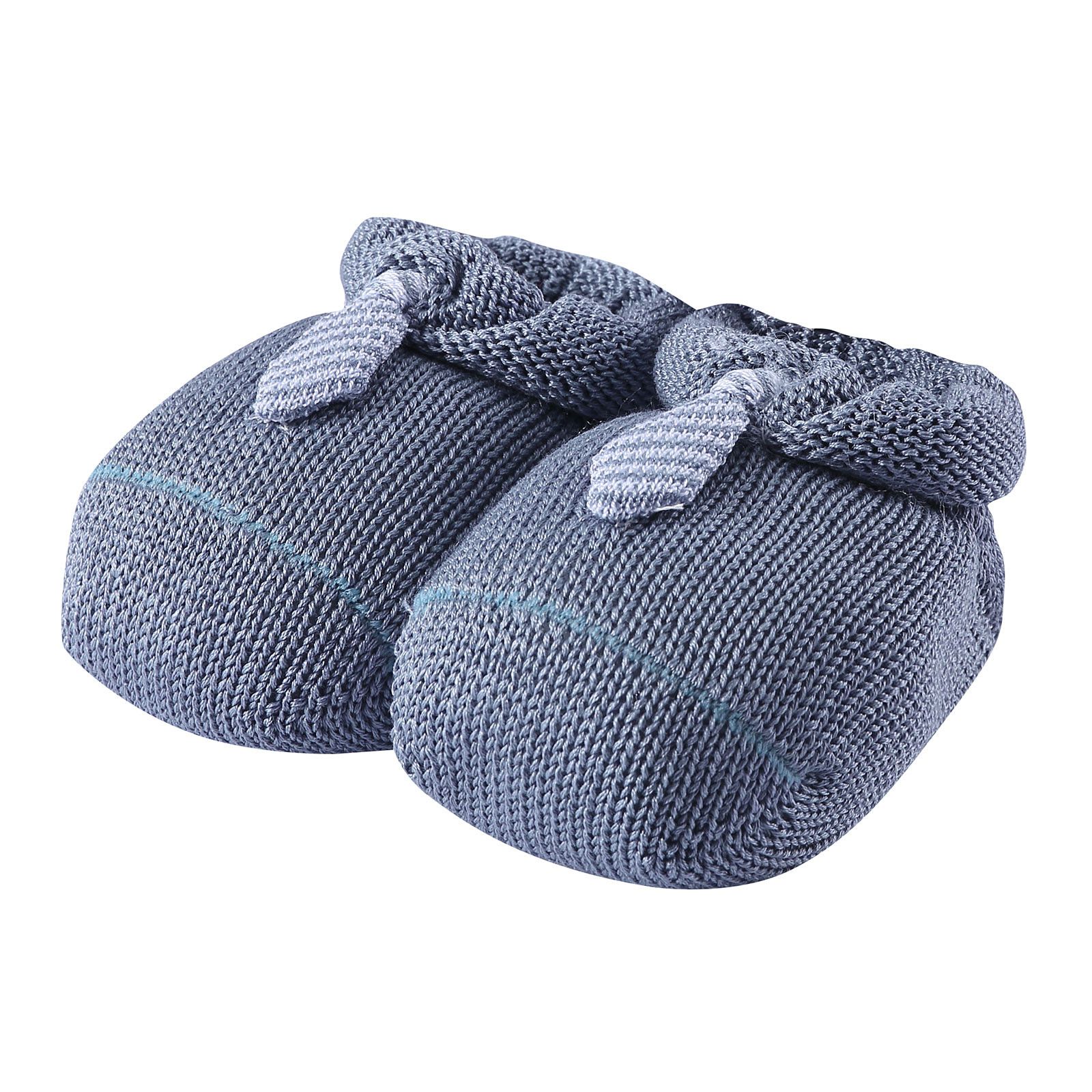 Baby Grey Knitted Cotton Shoes With Blue Tie Trims - CÉMAROSE | Children's Fashion Store - 1