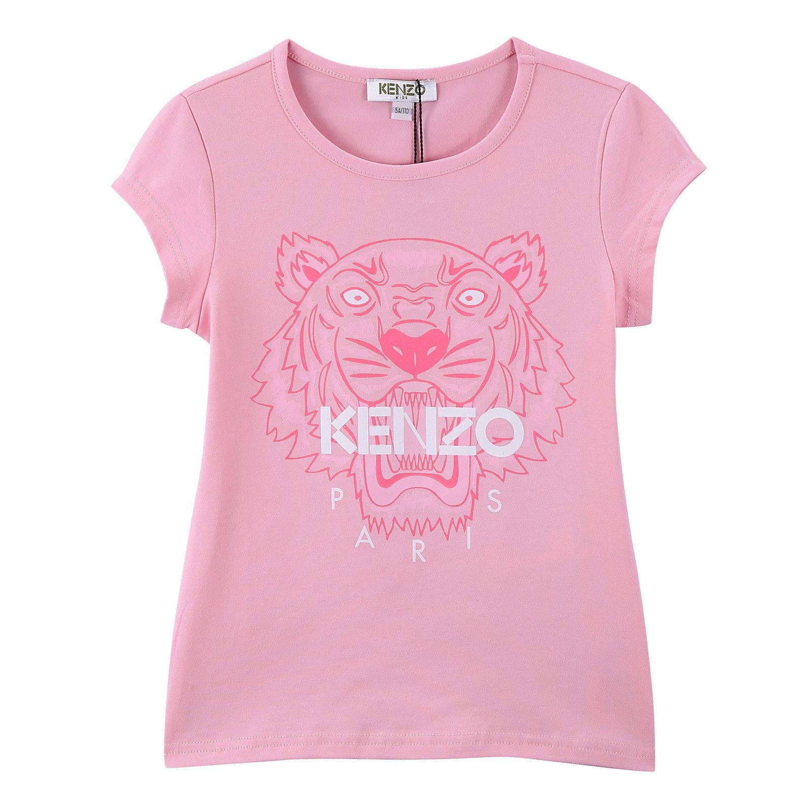 Girls Pink Tiger Head Printed Cotton Jersey T-Shirt - CÉMAROSE | Children's Fashion Store