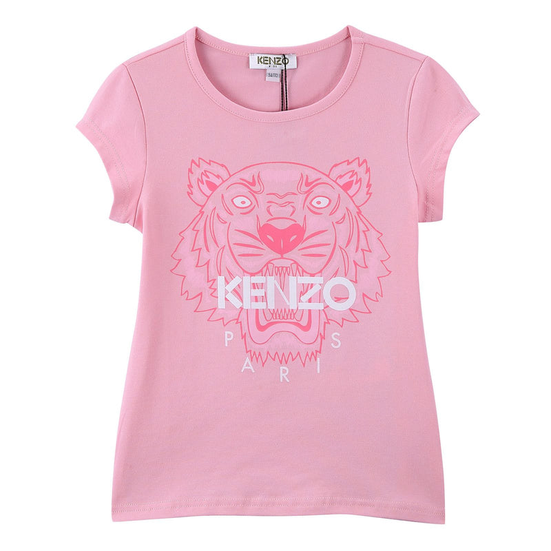 Girls Pink Tiger Head Printed Cotton Jersey T-Shirt - CÉMAROSE | Children's Fashion Store