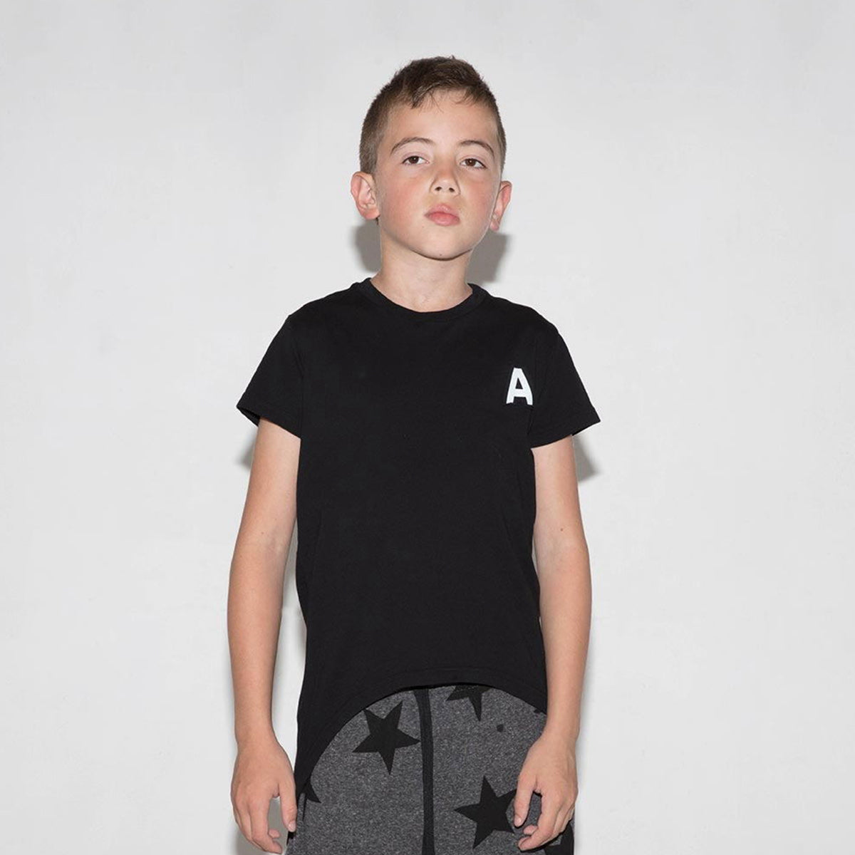 Boys&Girls Black Cotton Rounded T-shirt