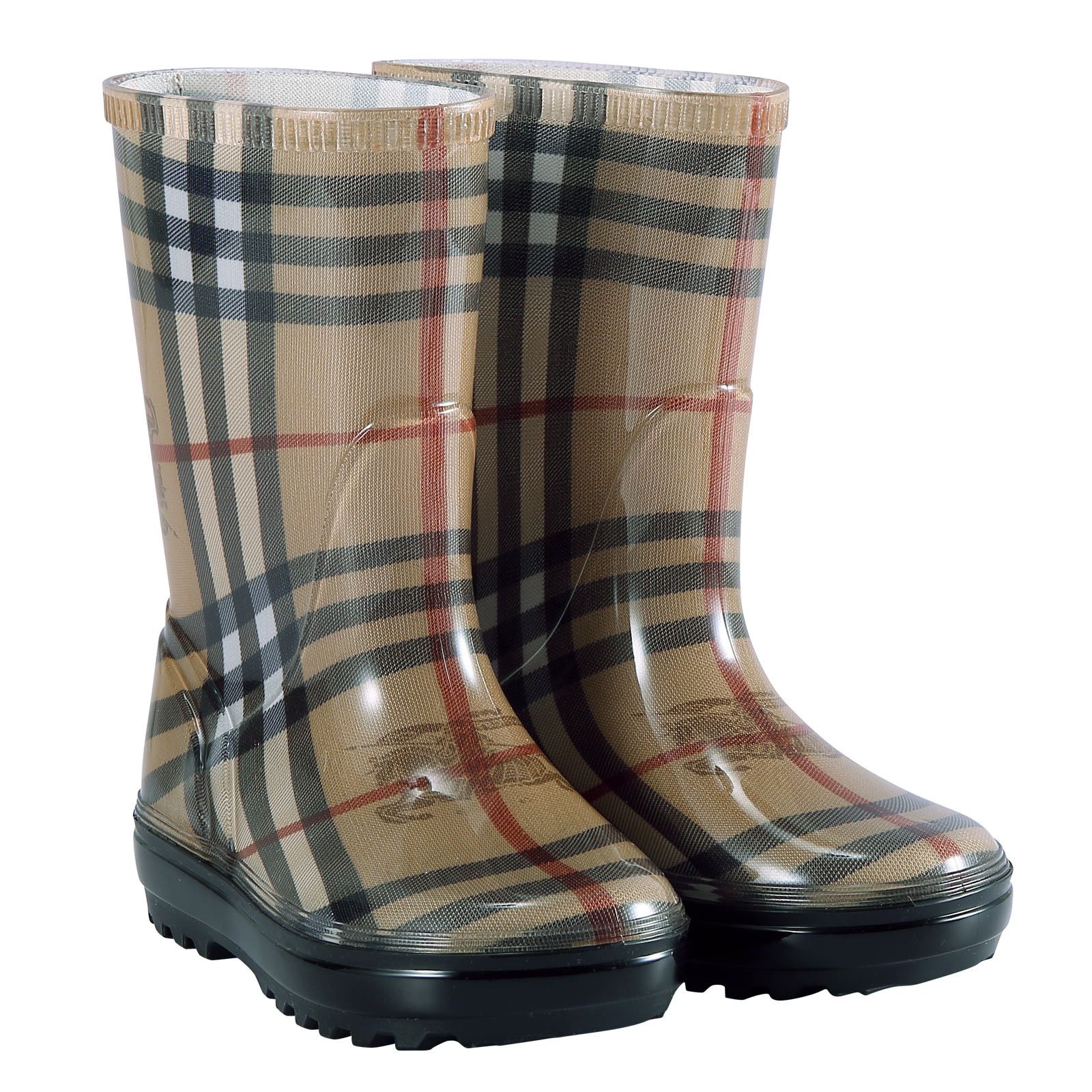 Baby Beige Check Rain Boots - CÉMAROSE | Children's Fashion Store - 1