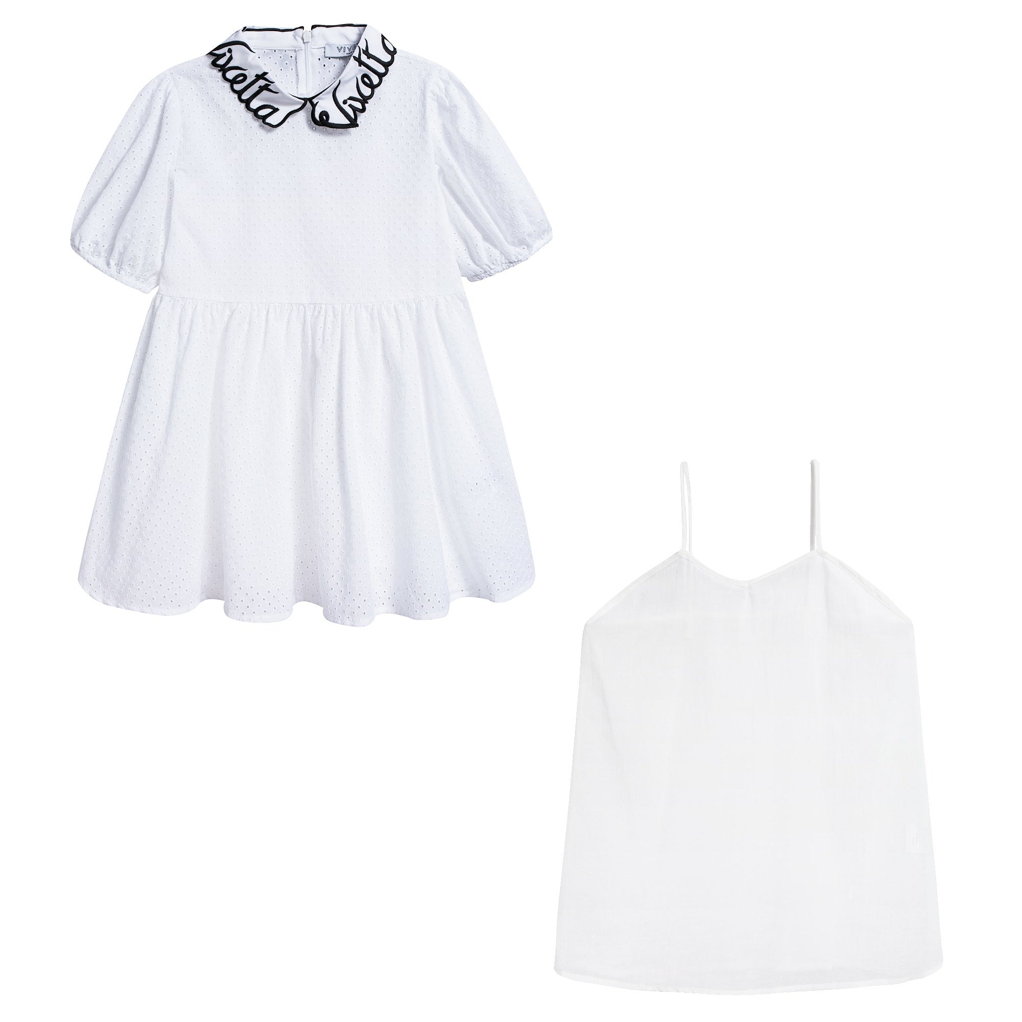 Girls White Collar And Embroidery Cotton Woven Dress