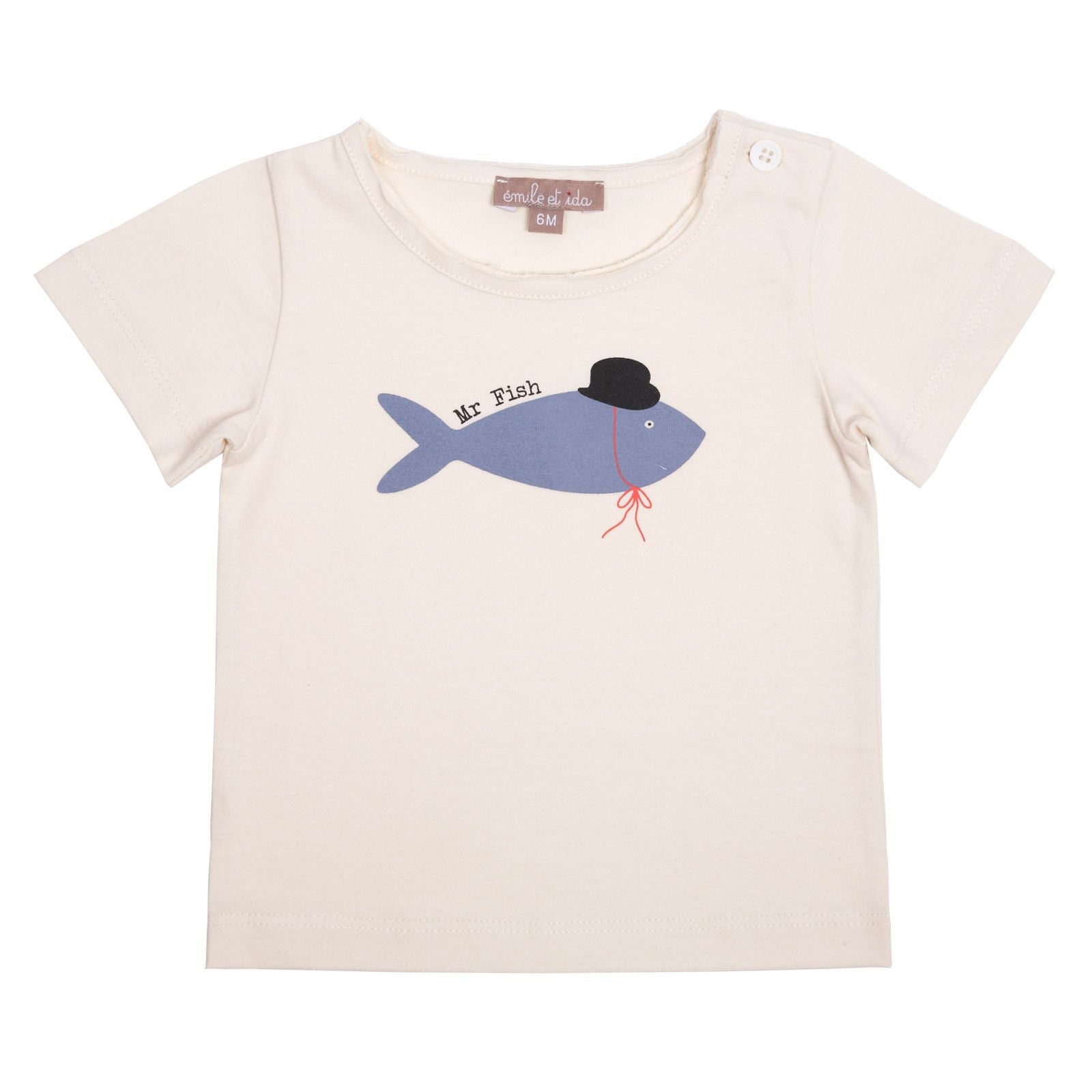 Girls White Cotton T-Shirt With Blue Fish Print - CÉMAROSE | Children's Fashion Store