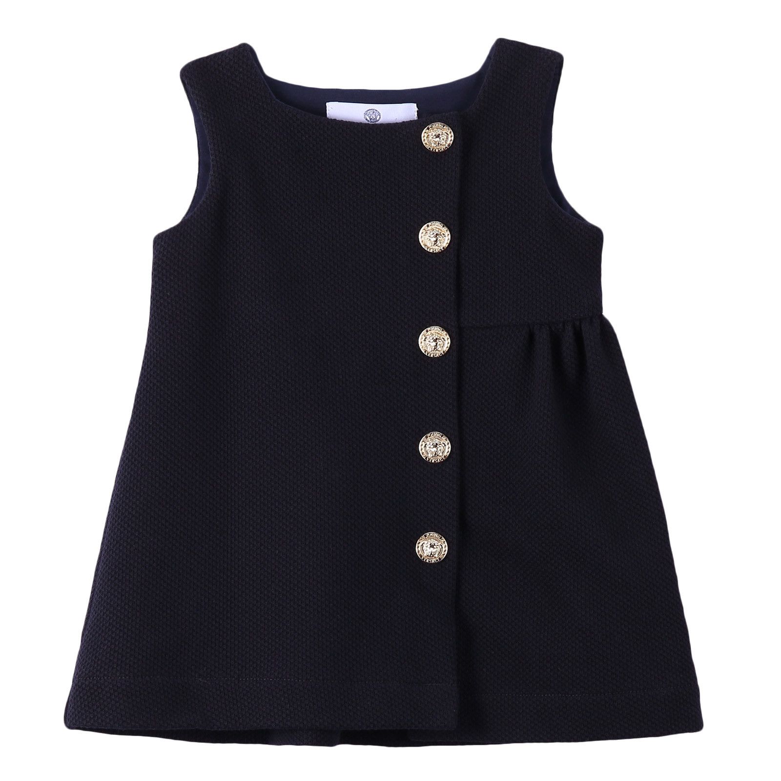 Baby Girls Navy Blue Dress With Gold Button - CÉMAROSE | Children's Fashion Store - 1