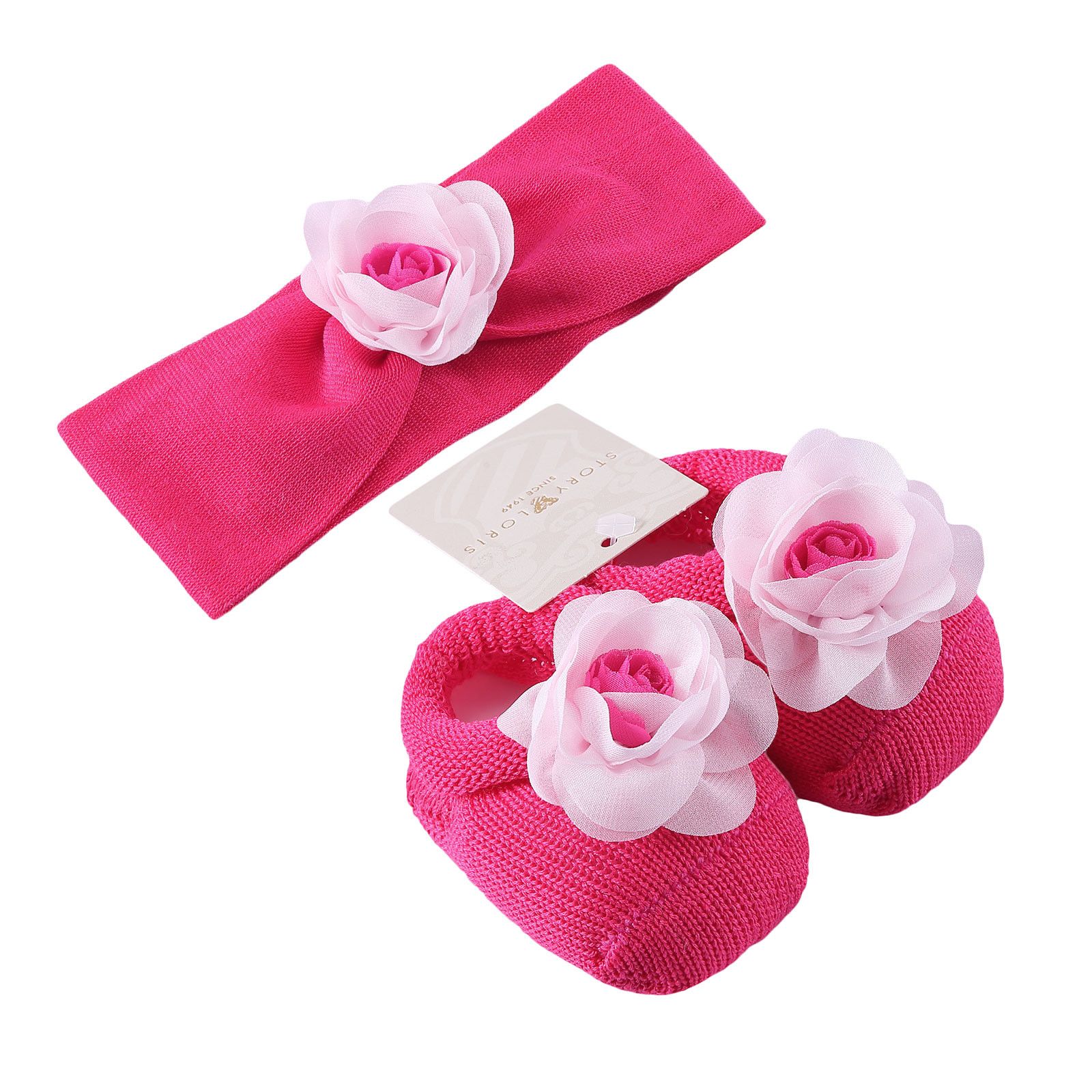 Baby Red Knitted Cotton Rose Shoes&Hair Band Gift Set - CÉMAROSE | Children's Fashion Store - 1