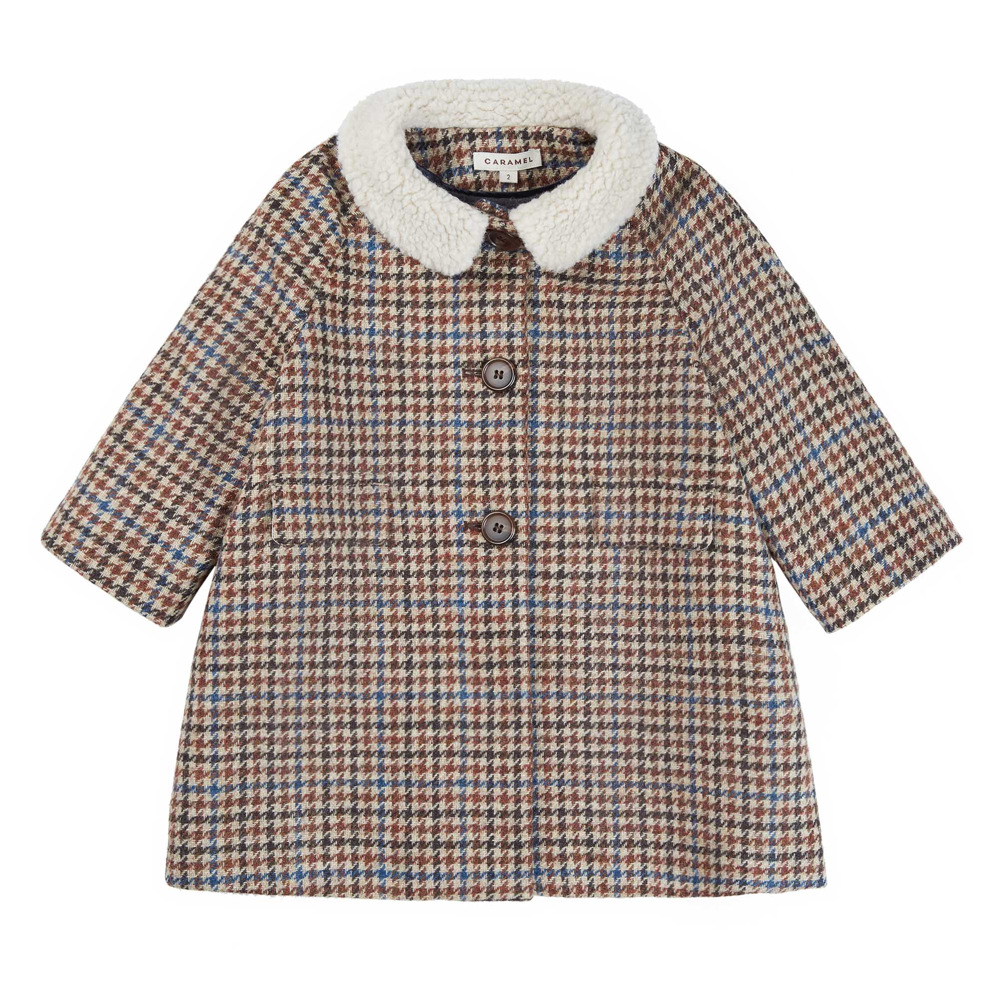 Baby Girls Beige Check Wool Coat