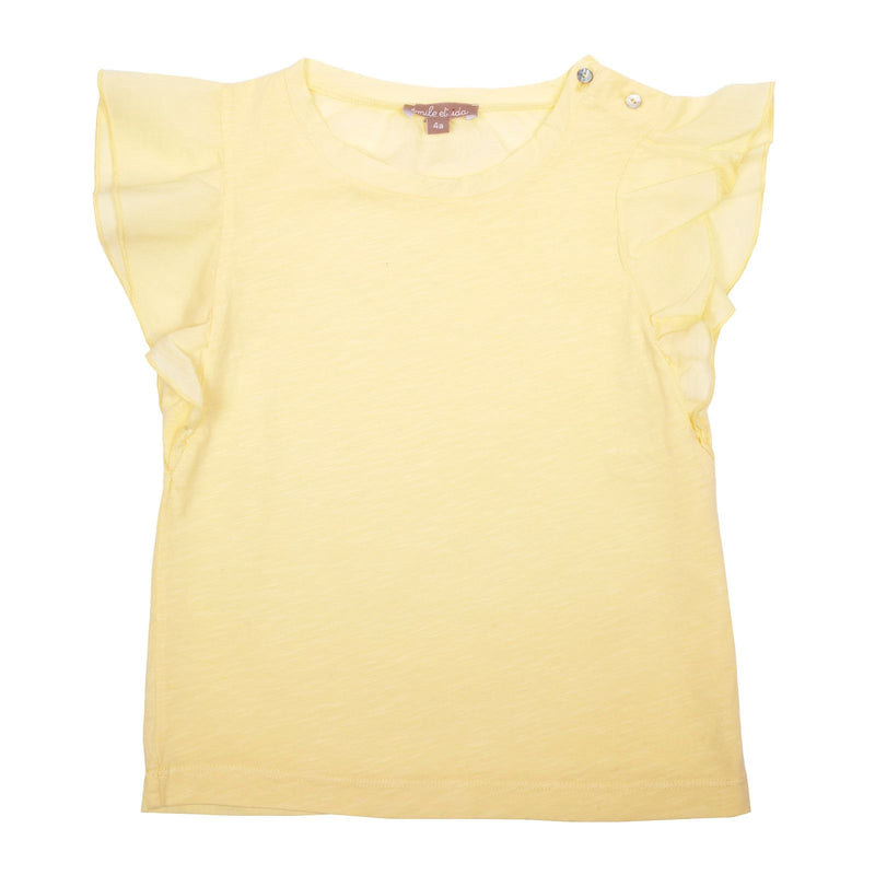 Girls Beige Frilly Cuffs Cotton T-Shirt - CÉMAROSE | Children's Fashion Store