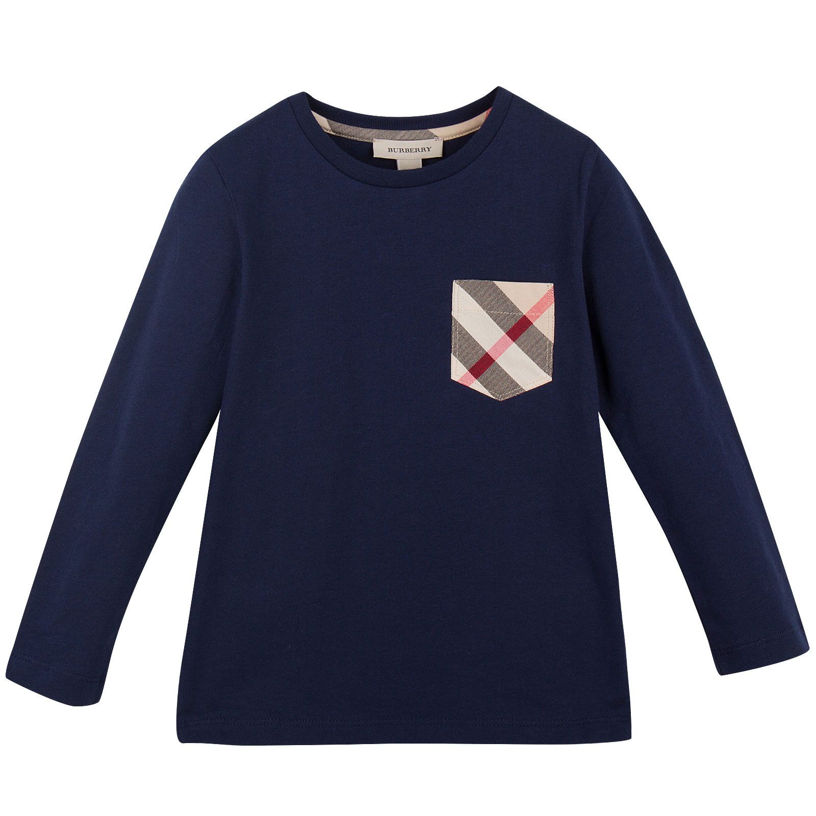 Boys Navy Blue Cotton T-Shirts With Check Pocket - CÉMAROSE | Children's Fashion Store - 1