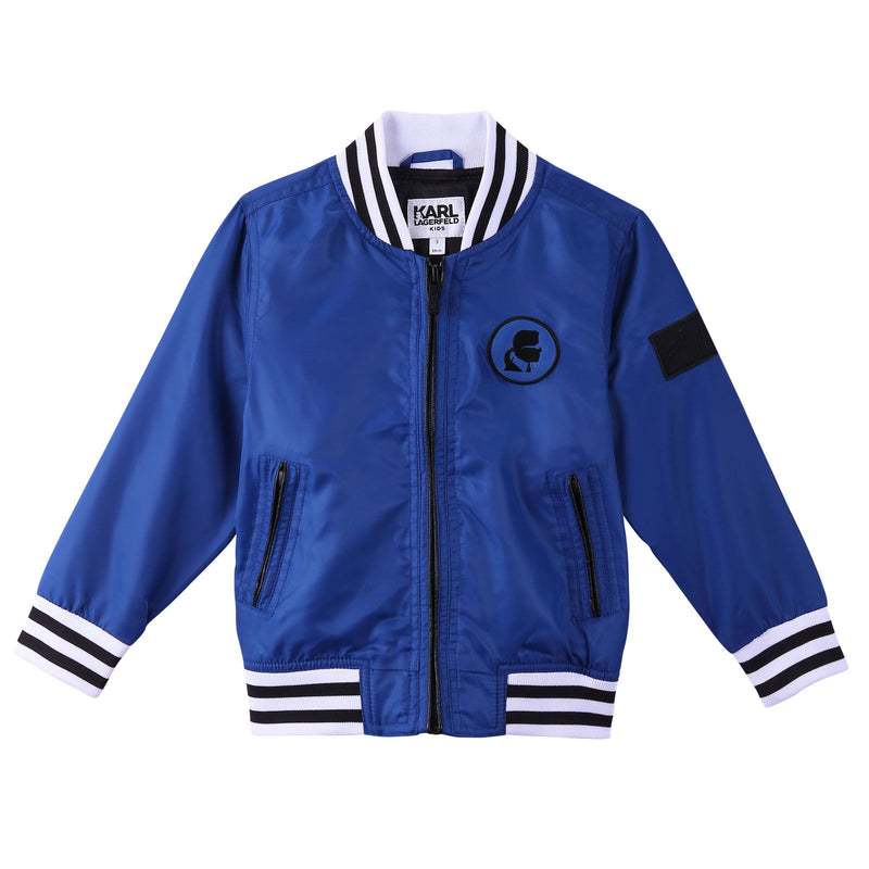 Boys Light Blue Jacket With Stripe Ribbed Cuffs - CÉMAROSE | Children's Fashion Store - 1