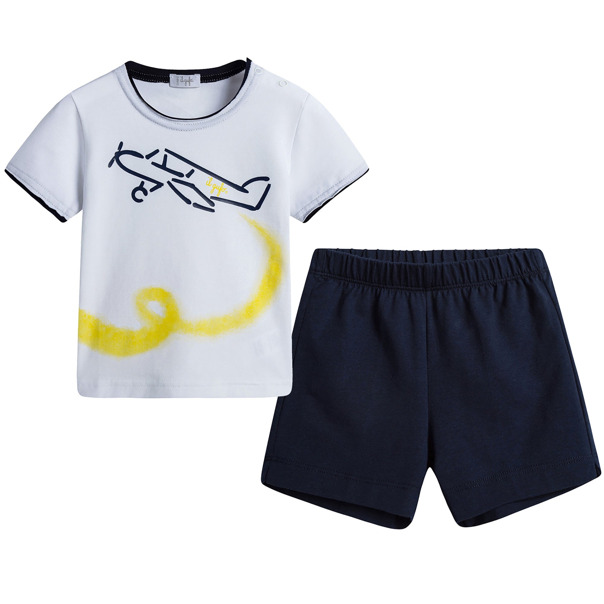Baby Boys White T-Shirt And Dark Blue Shorts - CÉMAROSE | Children's Fashion Store - 1