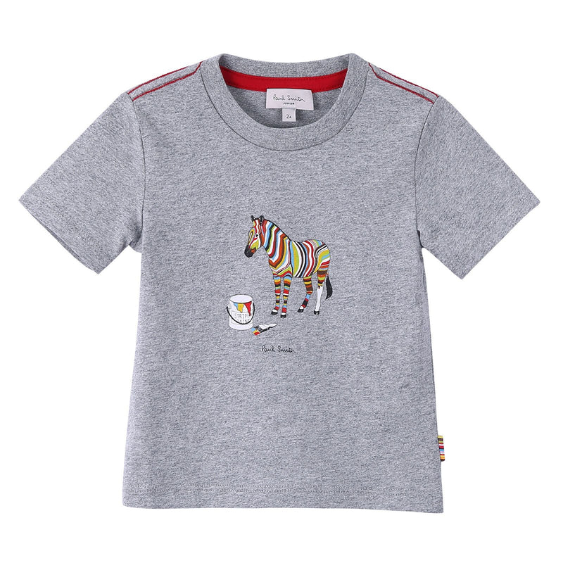 Boys Grey Cotton Colorful Zebra Printed T-Shirt - CÉMAROSE | Children's Fashion Store - 1