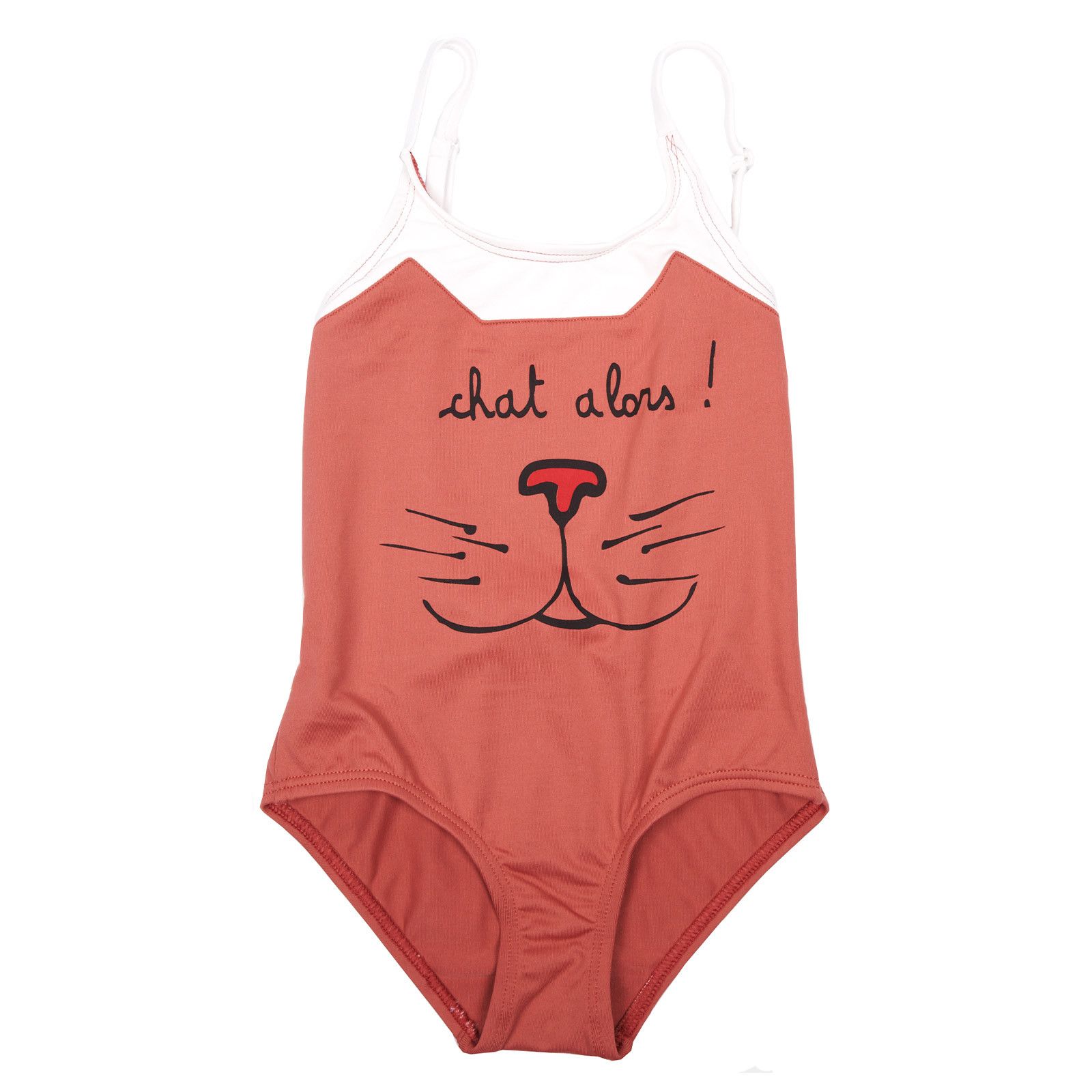 Girls Red Cat Face Printed Swimsuit - CÉMAROSE | Children's Fashion Store - 1