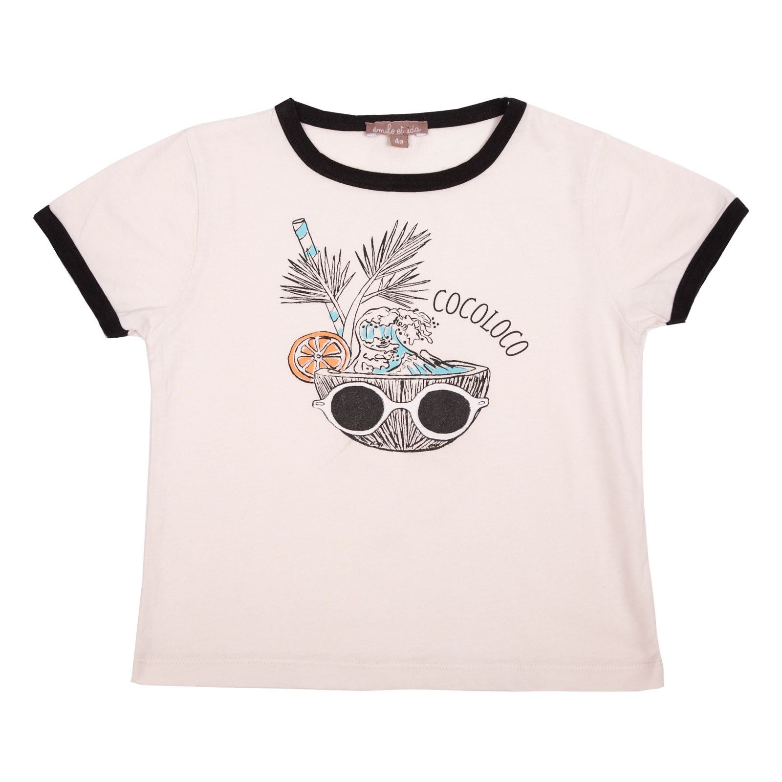 Girls White Cotton T-Shirt With Coco Loco Print Trims - CÉMAROSE | Children's Fashion Store