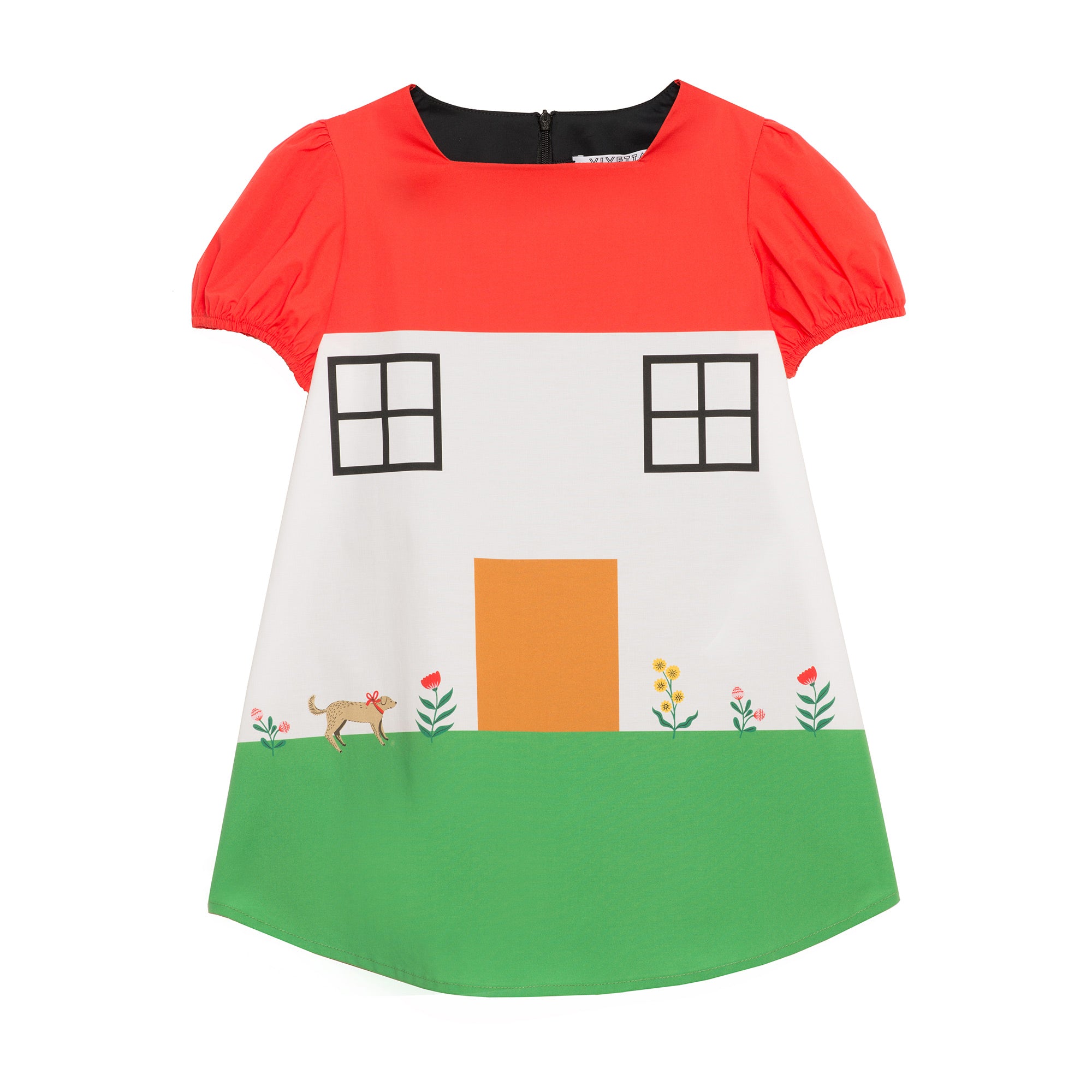 Girls White & Red Squadr Neck Cotton Dress