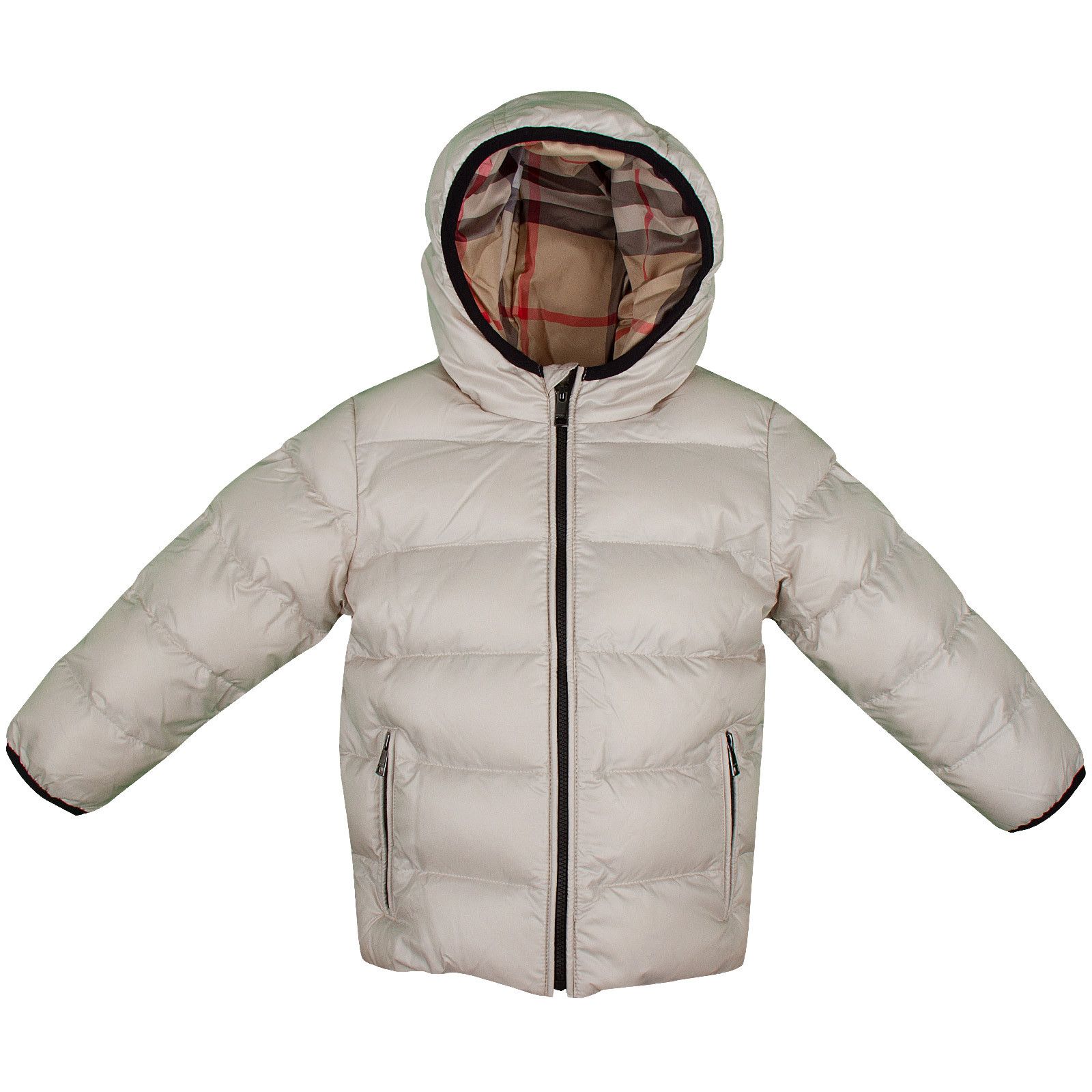 Boys Olive Green Classic Puffer Jacket  With Beige Check Hood - CÉMAROSE | Children's Fashion Store - 1