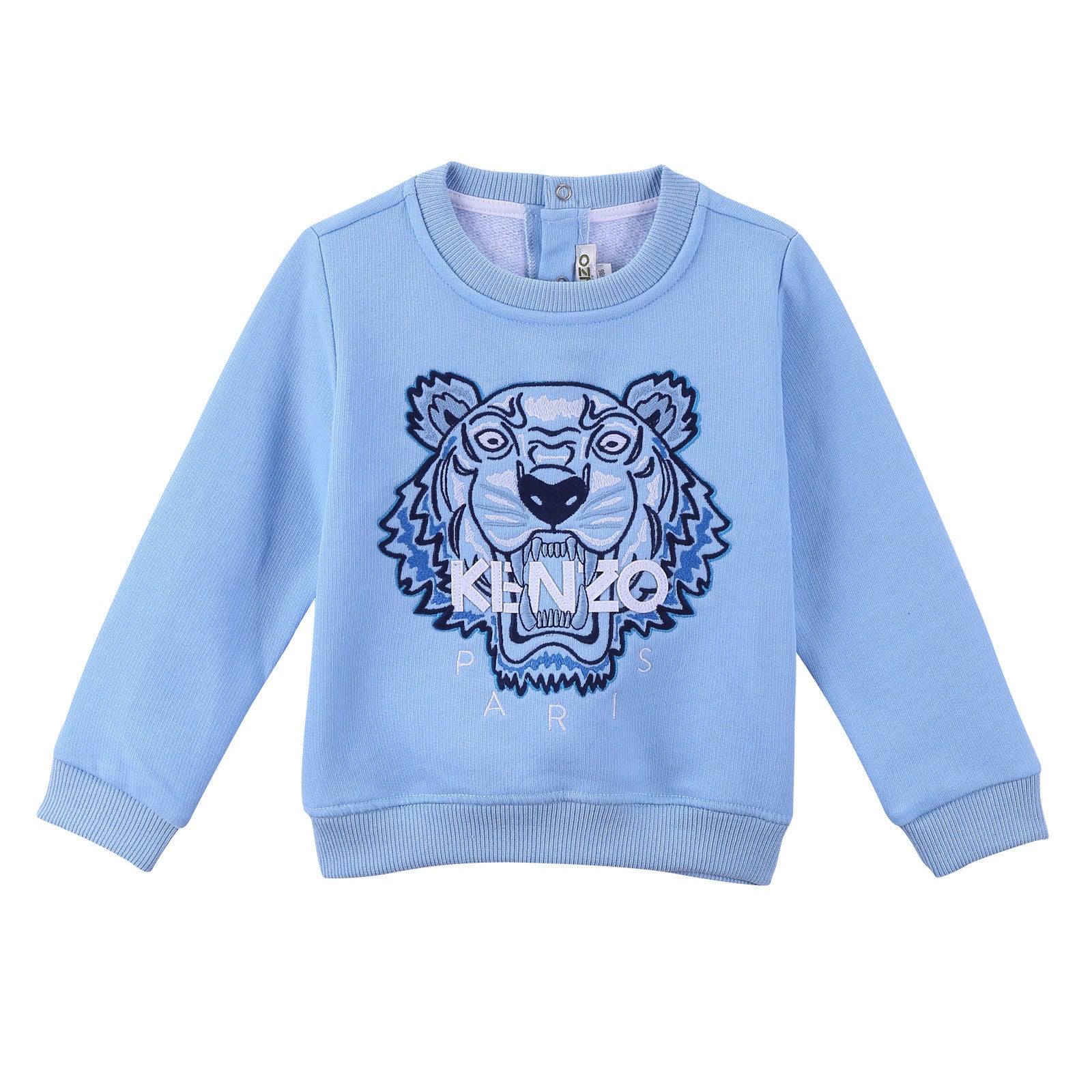 Baby Boys Sky Blue Tiger Head Embroidered Trims Sweatshirt - CÉMAROSE | Children's Fashion Store - 1
