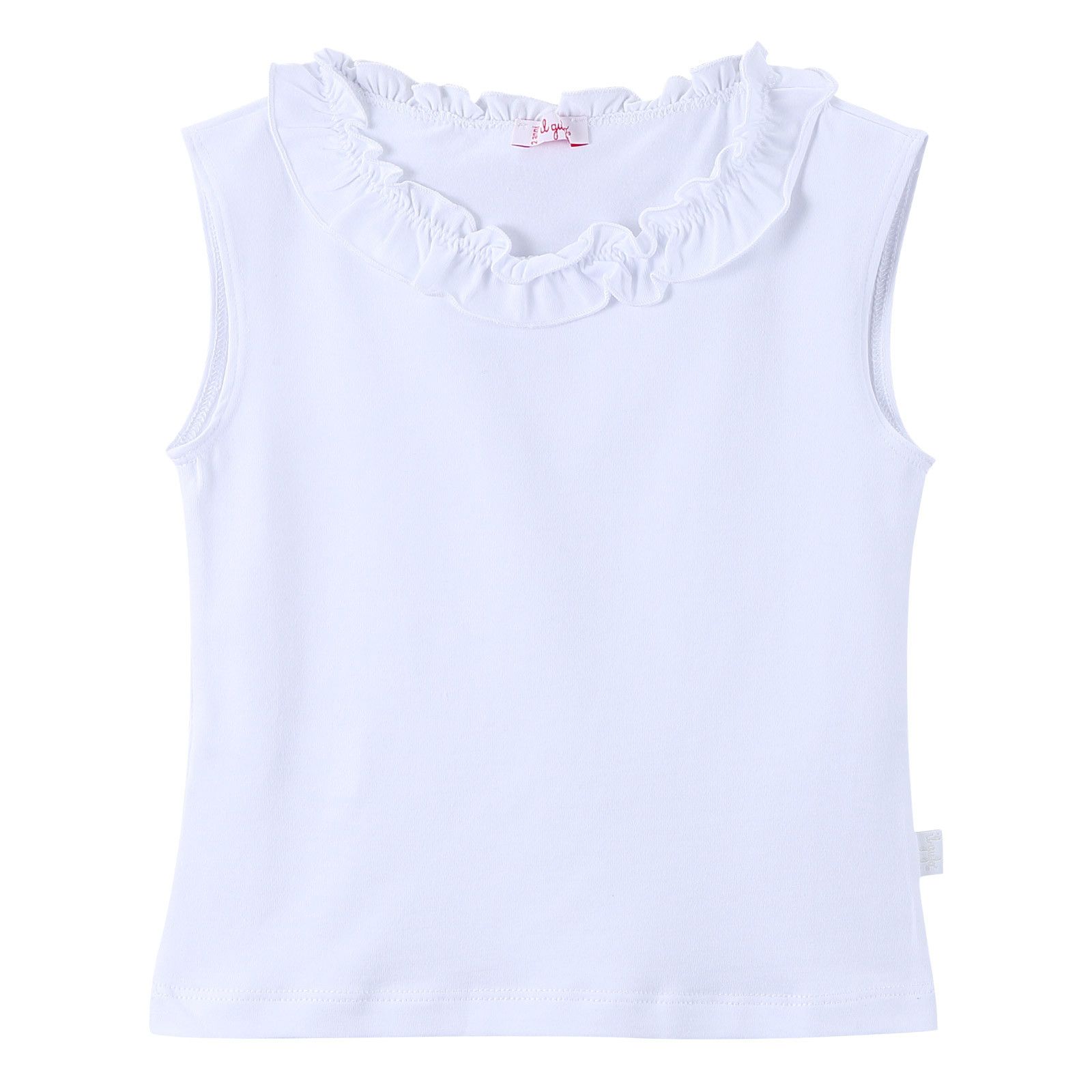 Girls White Cotton T-Shirt With Lace Collar - CÉMAROSE | Children's Fashion Store - 1