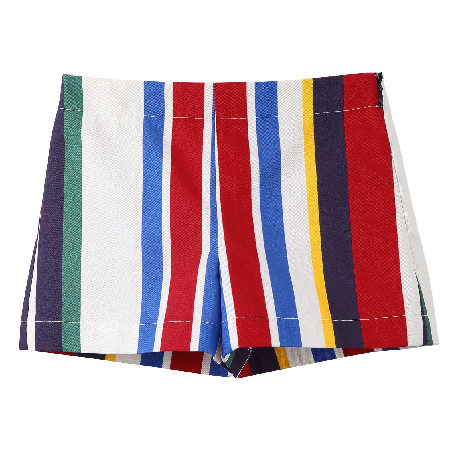 Girls Multicolor Striped Cotton Poplin Short - CÉMAROSE | Children's Fashion Store - 1