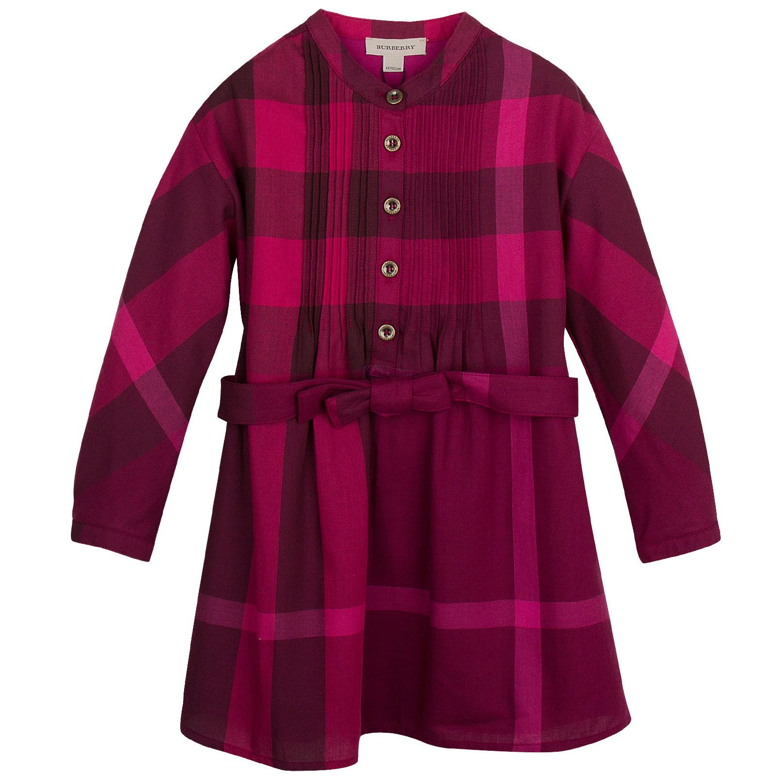 Girls Dark Pink Cotton Check Dress With Bow Belt - CÉMAROSE | Children's Fashion Store - 1
