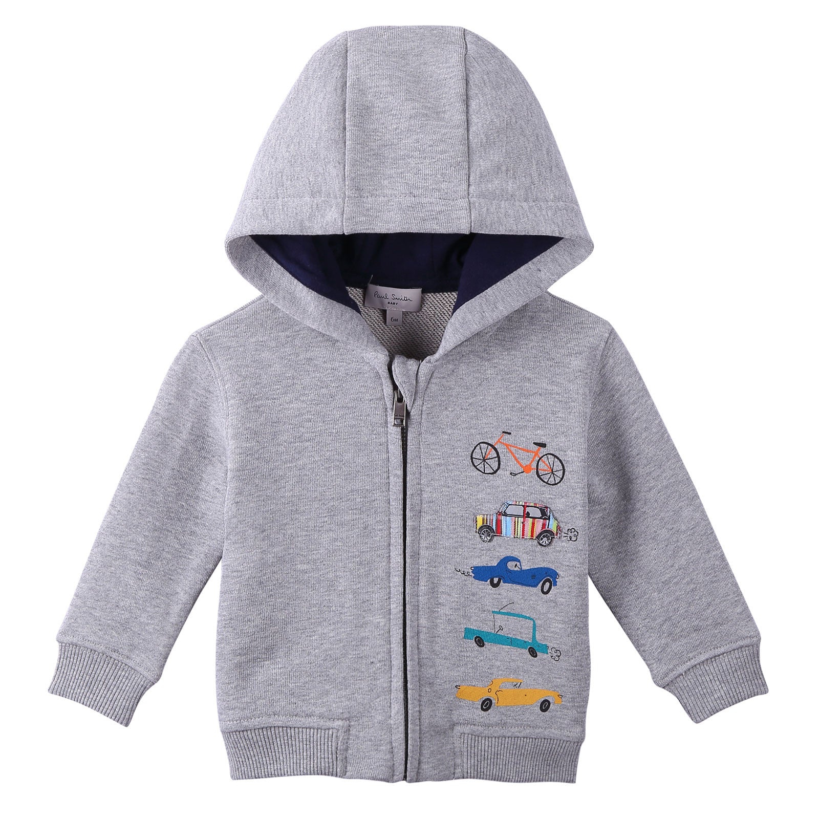 Baby Boys Grey Cotton Car Printed Hooded Zip-Up Top - CÉMAROSE | Children's Fashion Store - 1