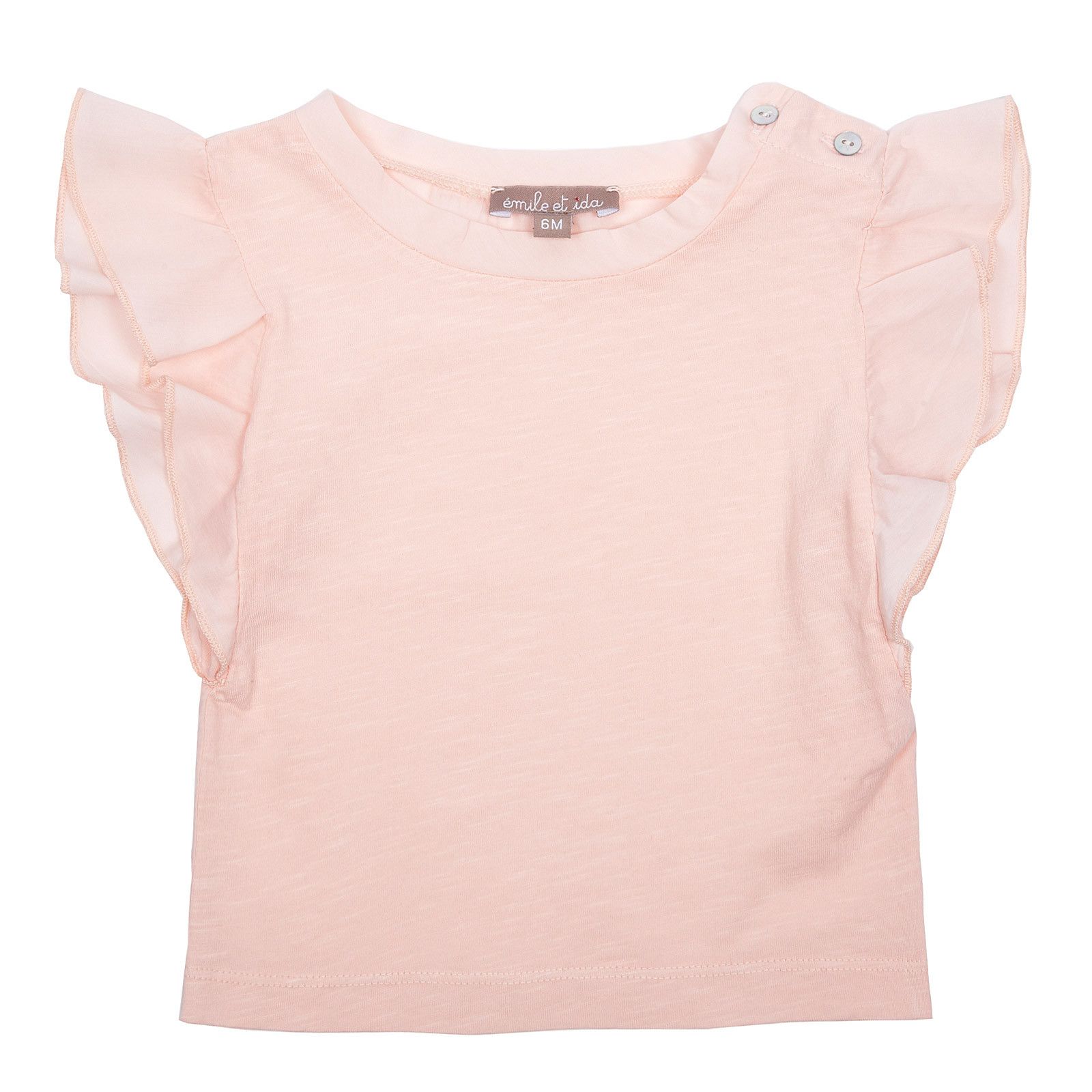 Girls Light Pink Frilly Cuffs Cotton T-Shirt - CÉMAROSE | Children's Fashion Store