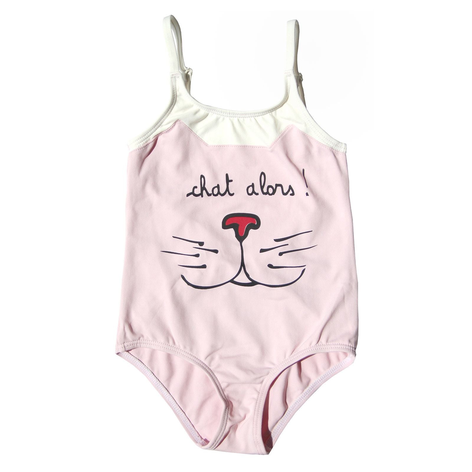 Girls Pink Cat Face Printed Swimsuit - CÉMAROSE | Children's Fashion Store - 1