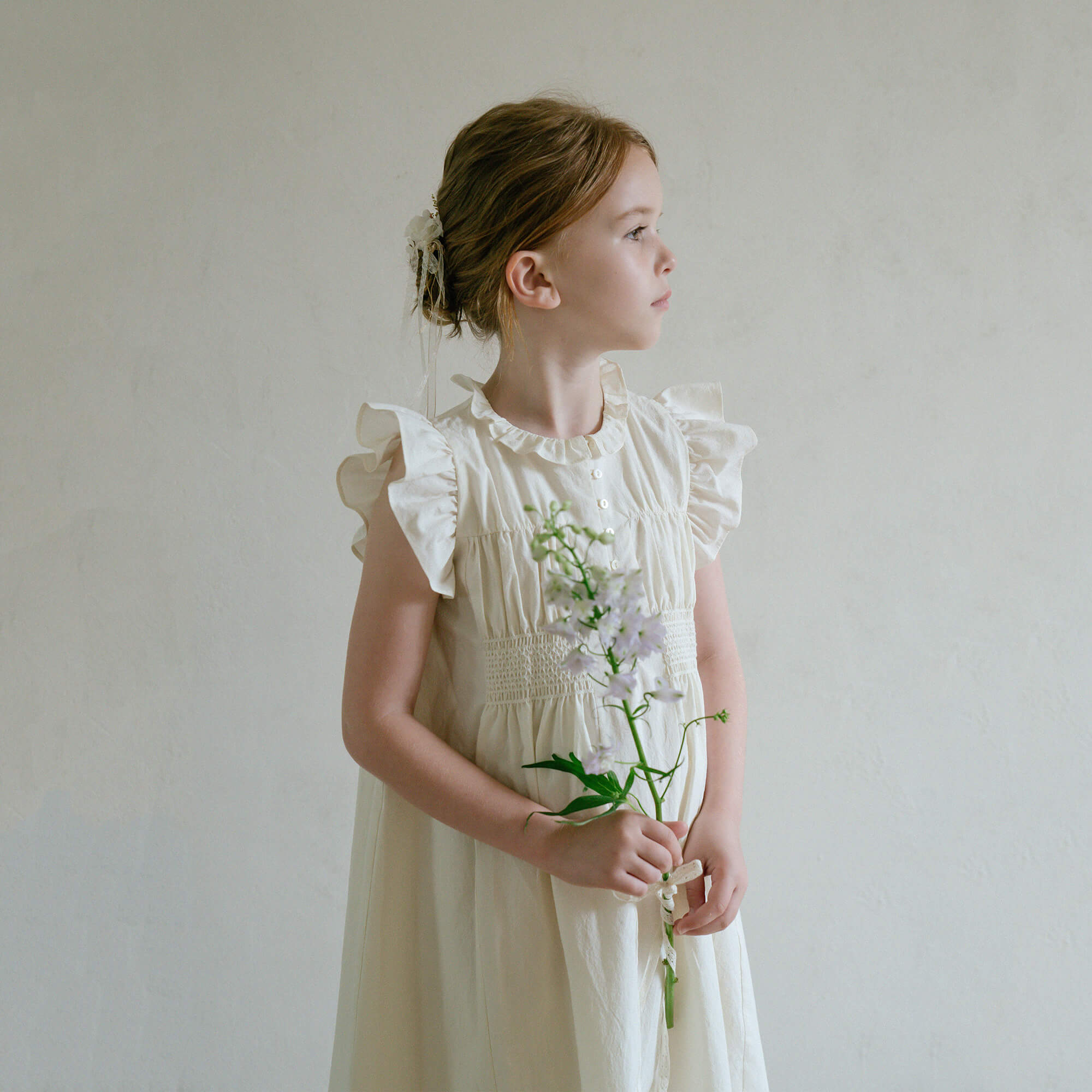 Girls Cream Cotton Dress
