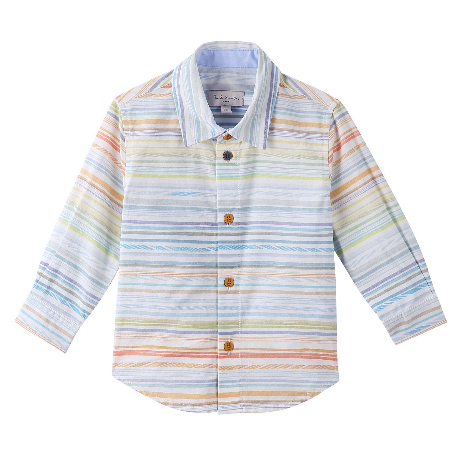 Baby Boys Antique White Cotton Shirt With Multicolor Stripe - CÉMAROSE | Children's Fashion Store - 1