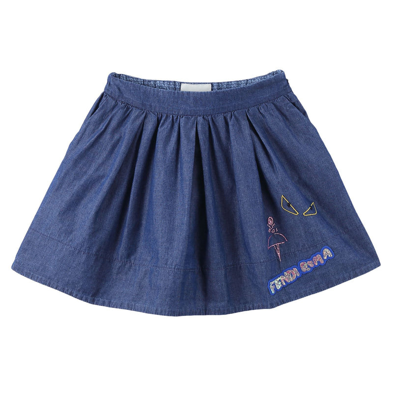 Girls Light Blue Cotton Patch Trims Skirt - CÉMAROSE | Children's Fashion Store - 1