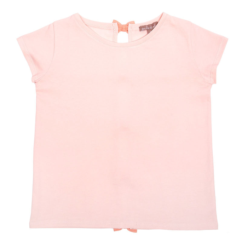 Girls Pink Bows Trims On Back Cotton T-Shirt - CÉMAROSE | Children's Fashion Store - 1