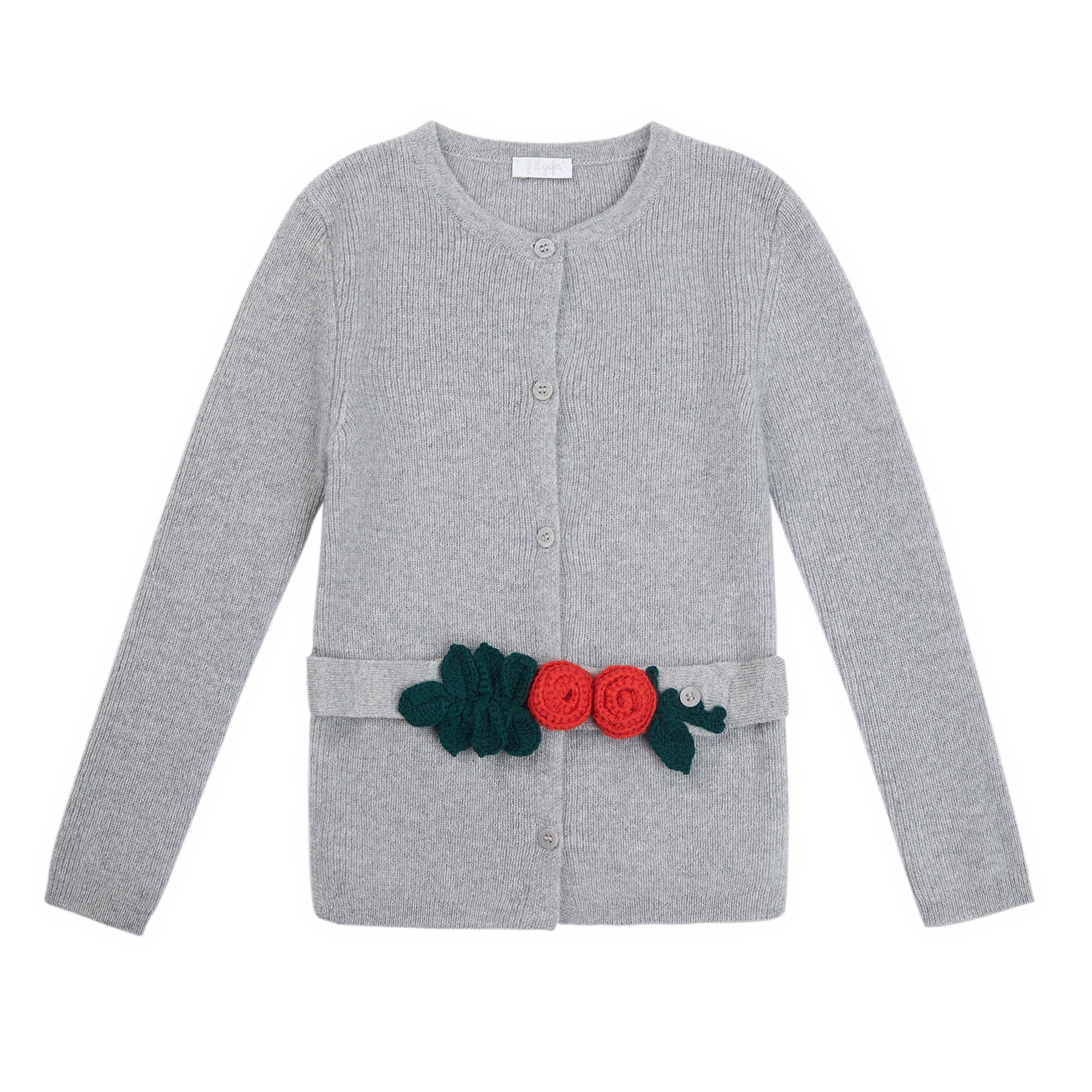 Girls Grey Belt Wool Cardigan