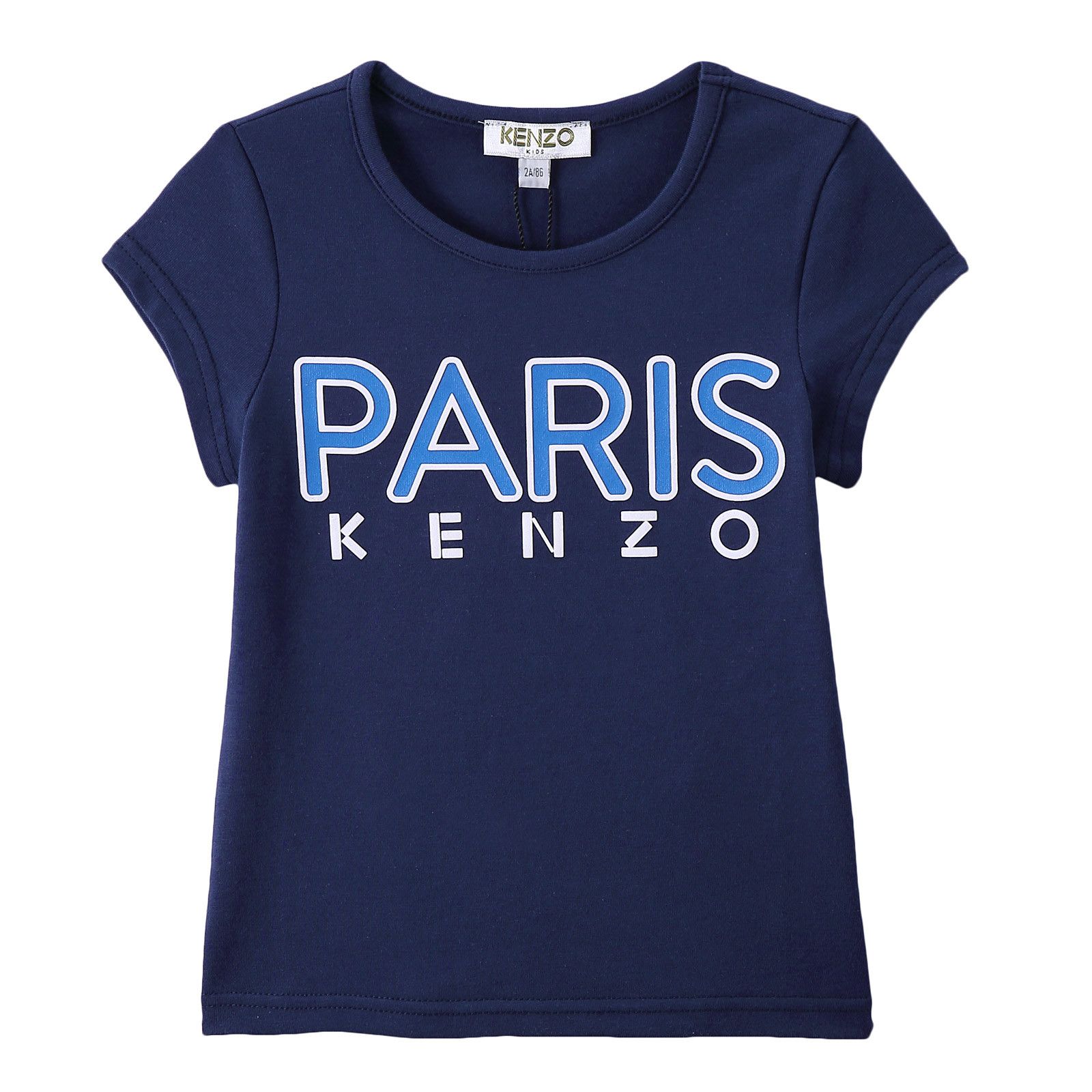 Girls Navy Blue Cotton T-Shirt With Brand Print - CÉMAROSE | Children's Fashion Store - 1