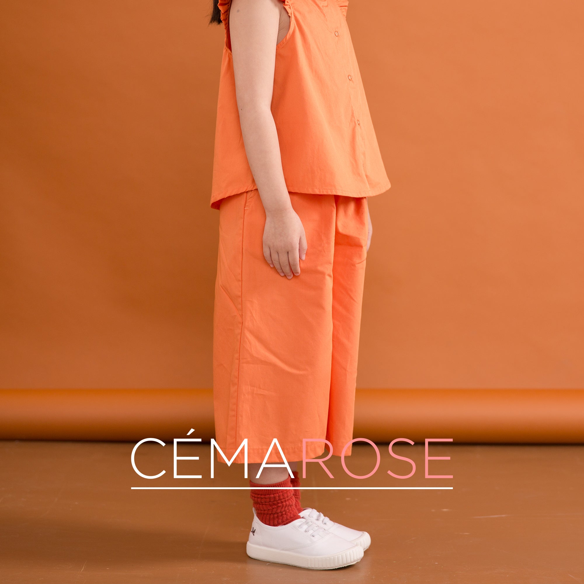 Girls Brick Cotton Solid Pleats Pant