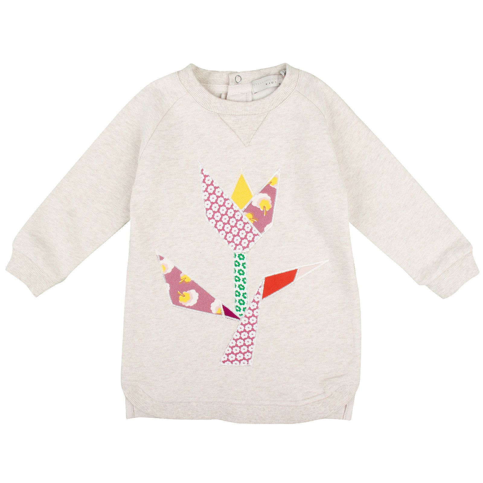 Serene Baby Grey Cotton Jersey Dress With Print Multicolor Flower Logo - CÉMAROSE | Children's Fashion Store - 1