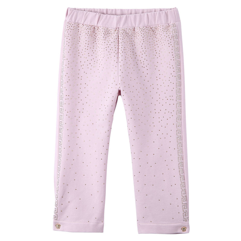 Baby Girls Pink Cotton Trousers With Gold Spot Trims - CÉMAROSE | Children's Fashion Store - 1