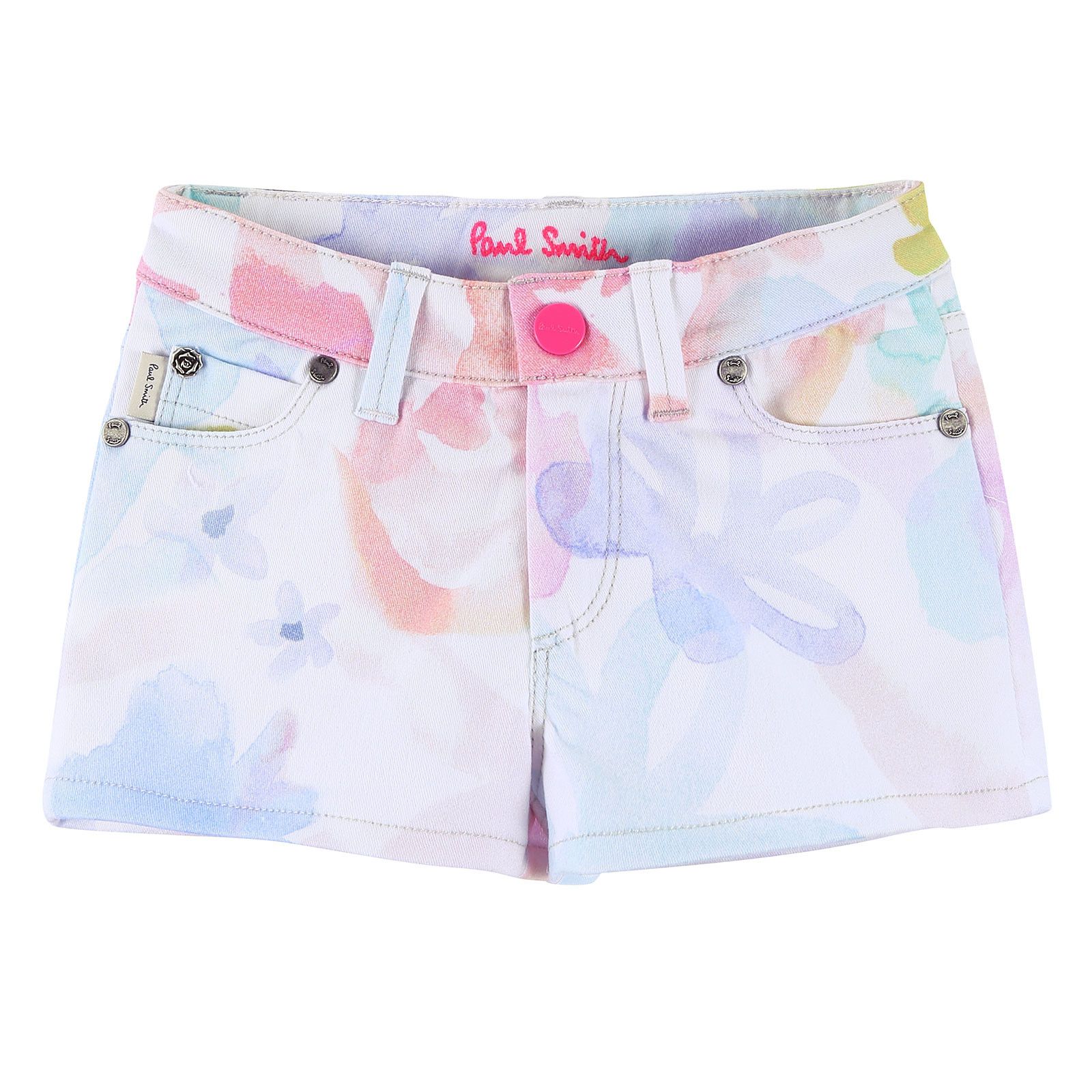 Girls White Cotton Short With Multicolor Print Trims - CÉMAROSE | Children's Fashion Store - 1