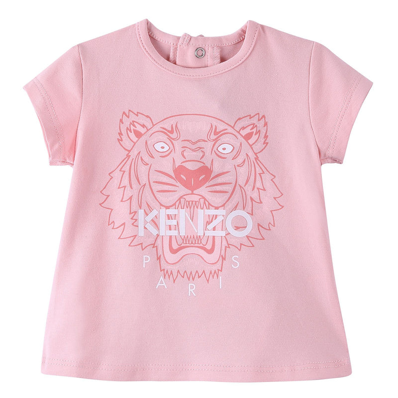 Baby Girls Pink Cotton Jersey Tiger Head Printed T-Shrt - CÉMAROSE | Children's Fashion Store - 1