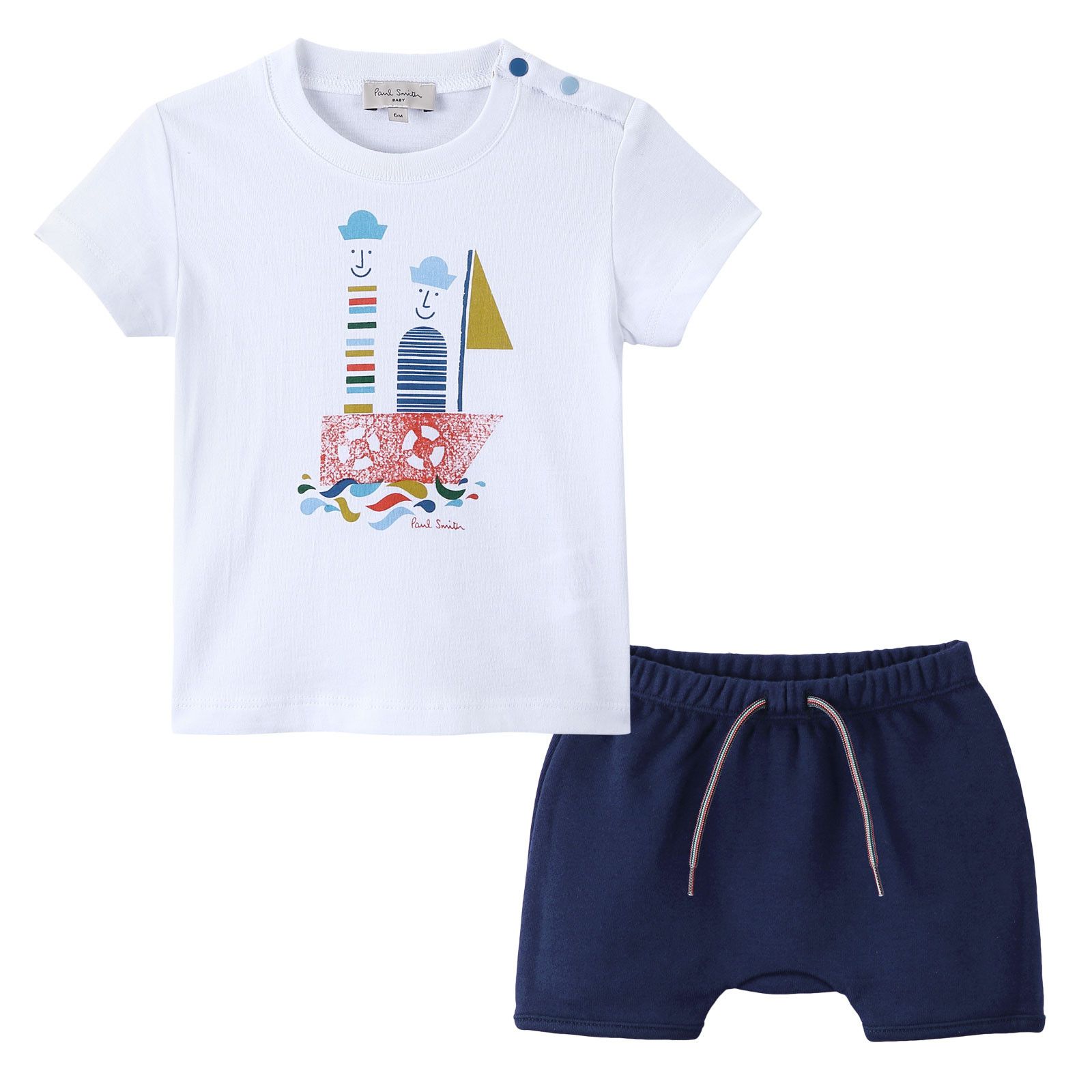 Baby Boys White Top & Navy Blue Bottoms Set - CÉMAROSE | Children's Fashion Store - 1