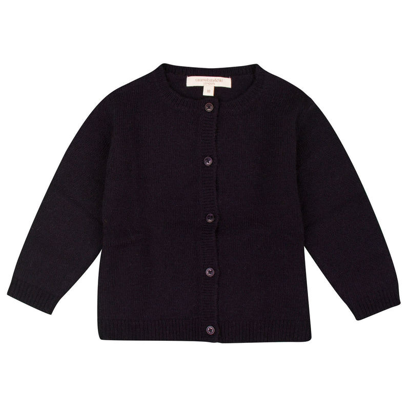 Baby Navy Blue Knitted Jersey Wool Cardigan - CÉMAROSE | Children's Fashion Store - 1