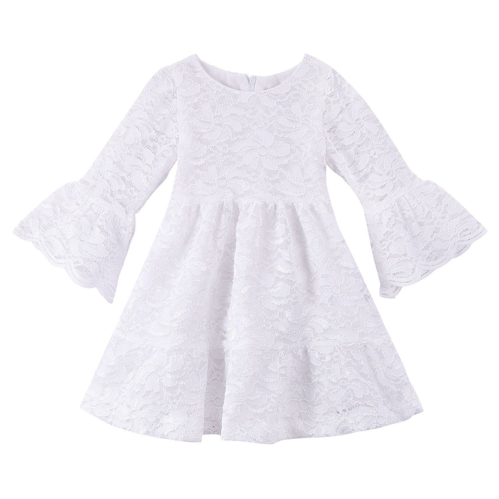 Girls White Long Sleeve Lace Dress - CÉMAROSE | Children's Fashion Store - 1