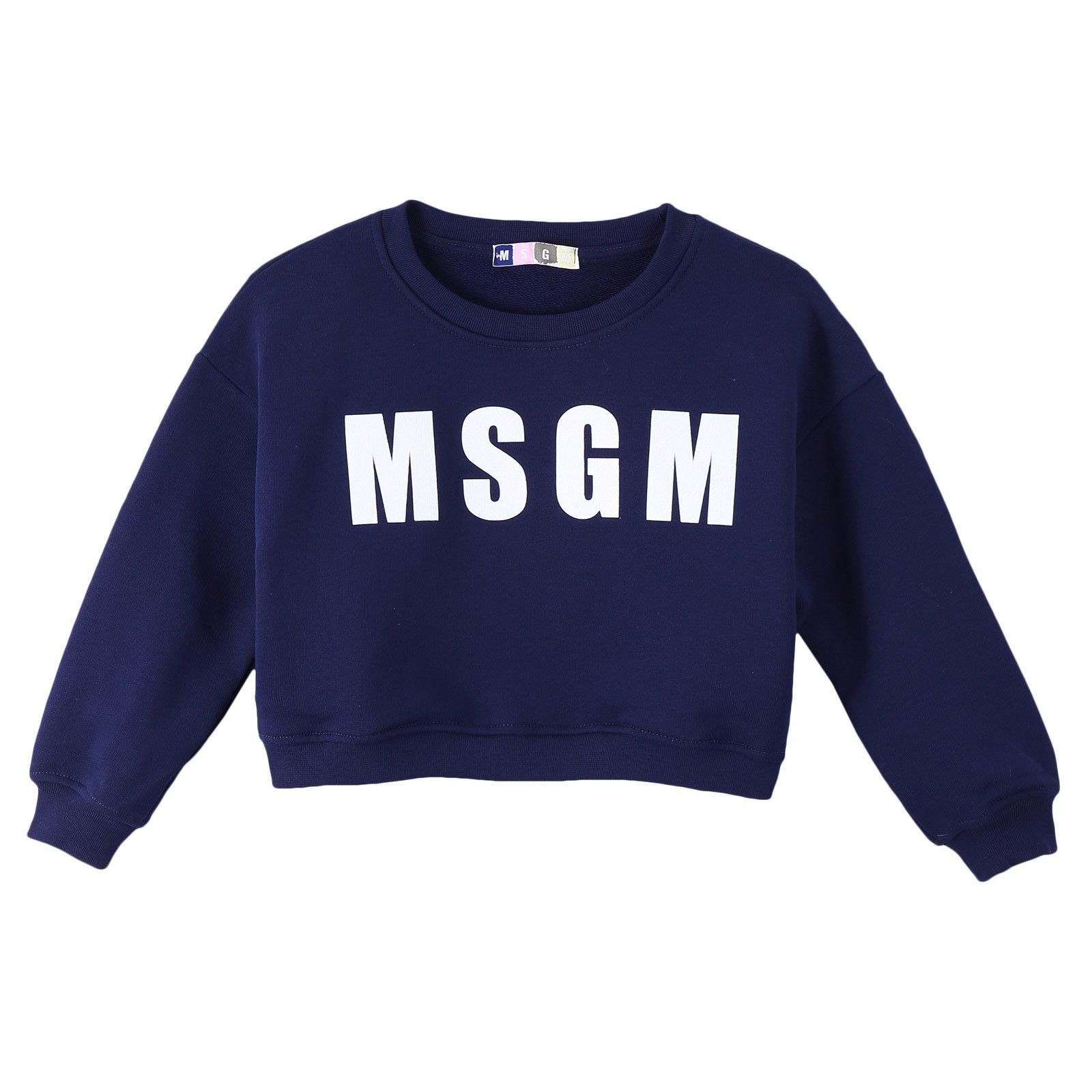 Girls Blue Cotton Sweater With Brand Name Logo - CÉMAROSE | Children's Fashion Store - 1
