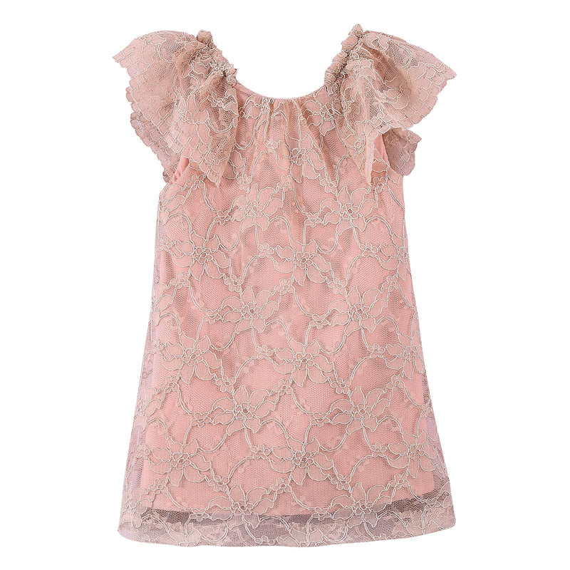 Girls Pink Lace Dress With Frilly Cuffs - CÉMAROSE | Children's Fashion Store - 1
