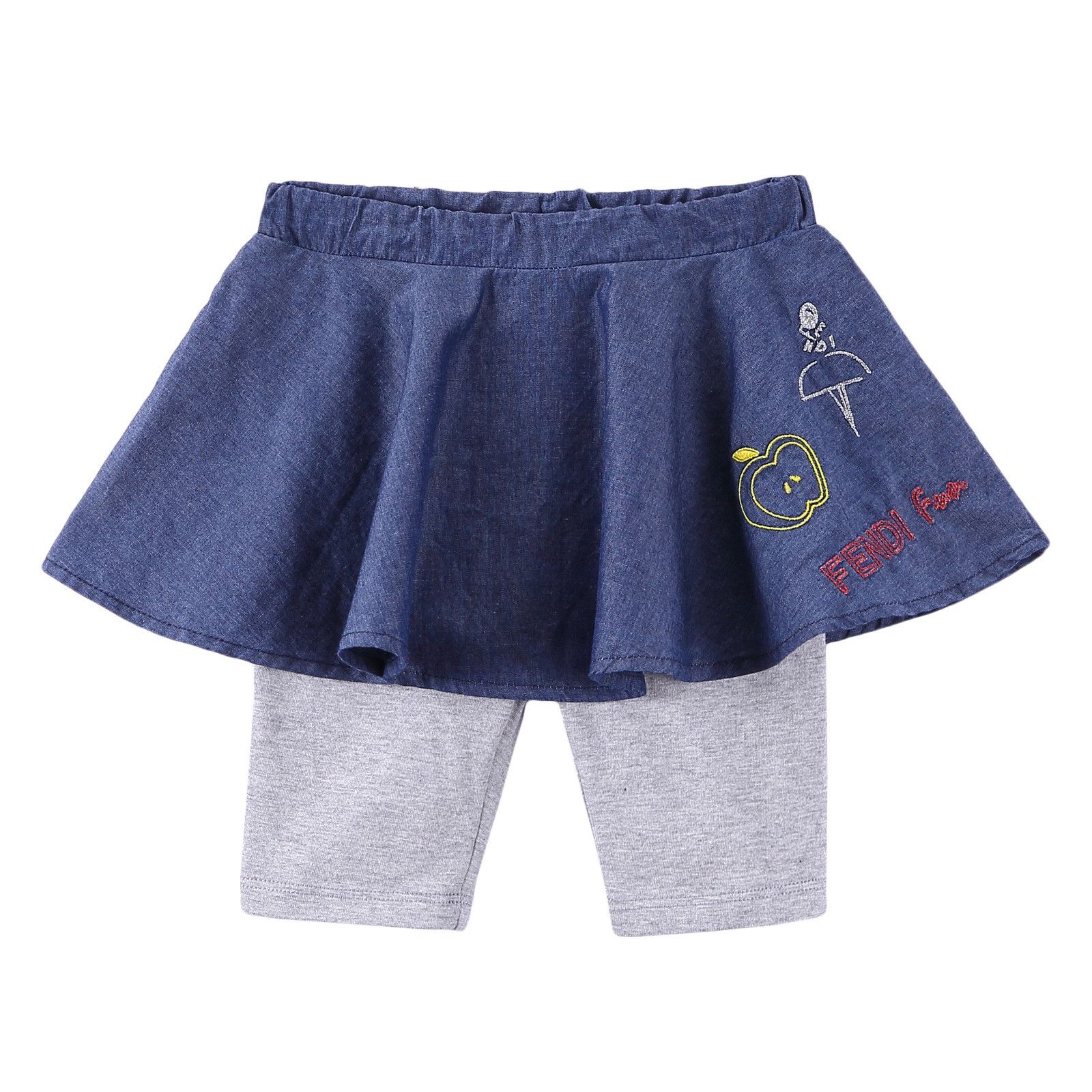Baby Girls Blue Embroidered Trims Skirt With Grey Leggings - CÉMAROSE | Children's Fashion Store - 1