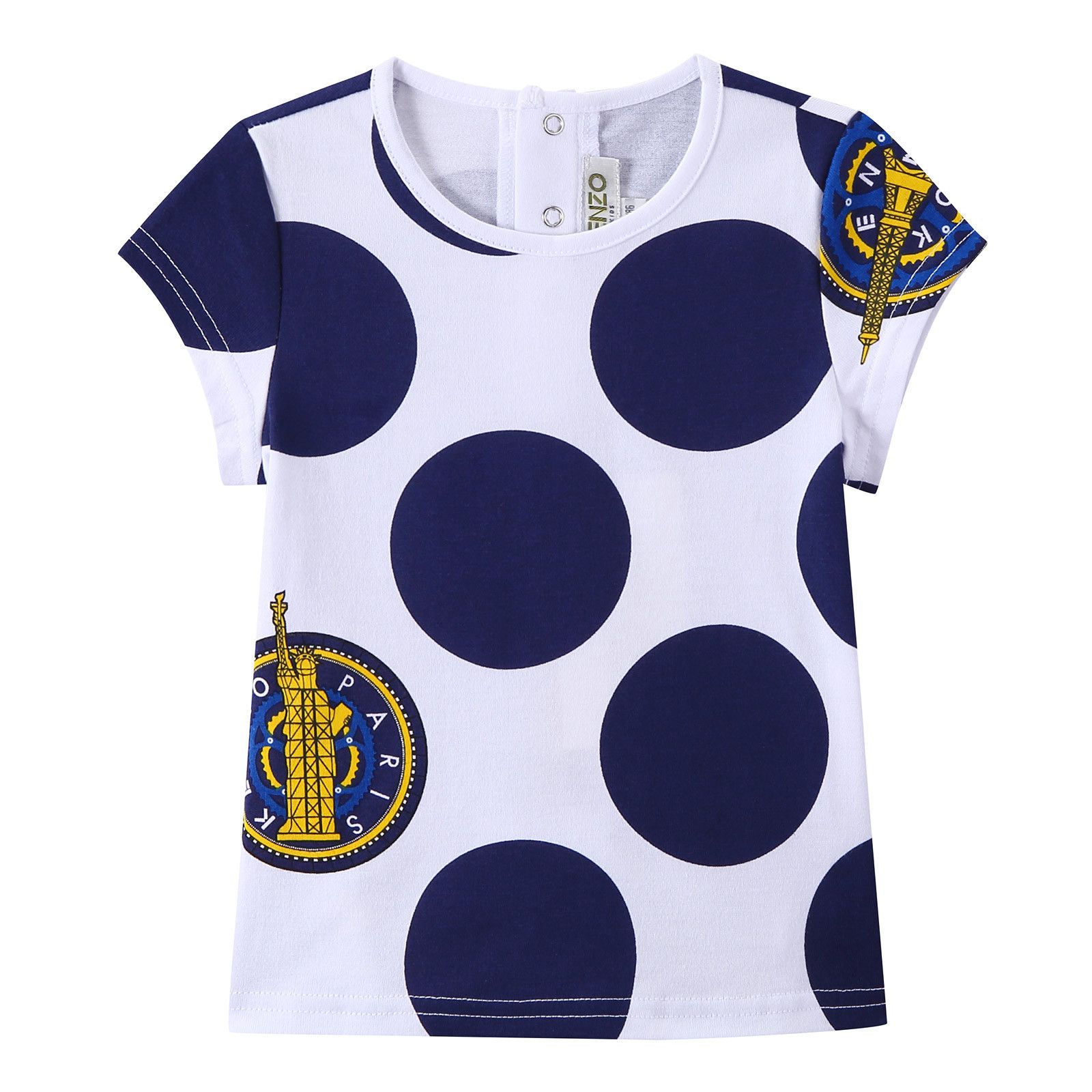 Girls White Spot Printed Cotton T-Shirt - CÉMAROSE | Children's Fashion Store - 1