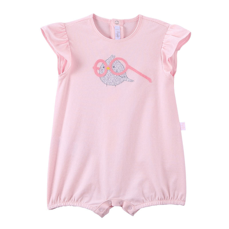 Baby Girls Pink Bird Printed Cotton Short Jersey Bodysuit - CÉMAROSE | Children's Fashion Store - 1