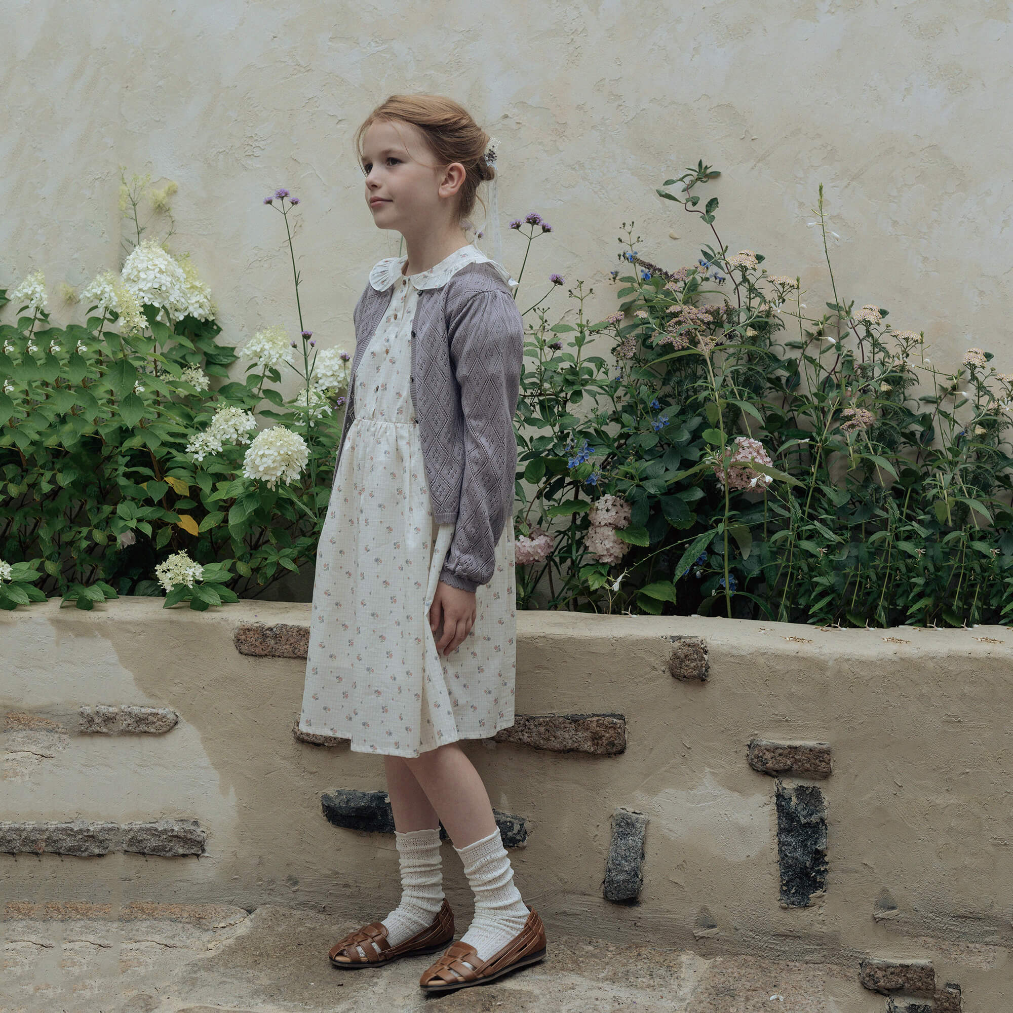 Girls Violet Floral Cotton Dress