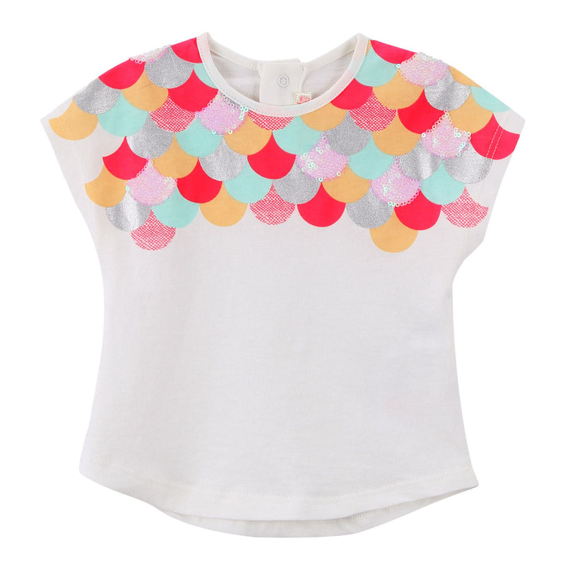 Baby Girls White Cotton T-Shirt With Patch Flake Trims - CÉMAROSE | Children's Fashion Store - 1