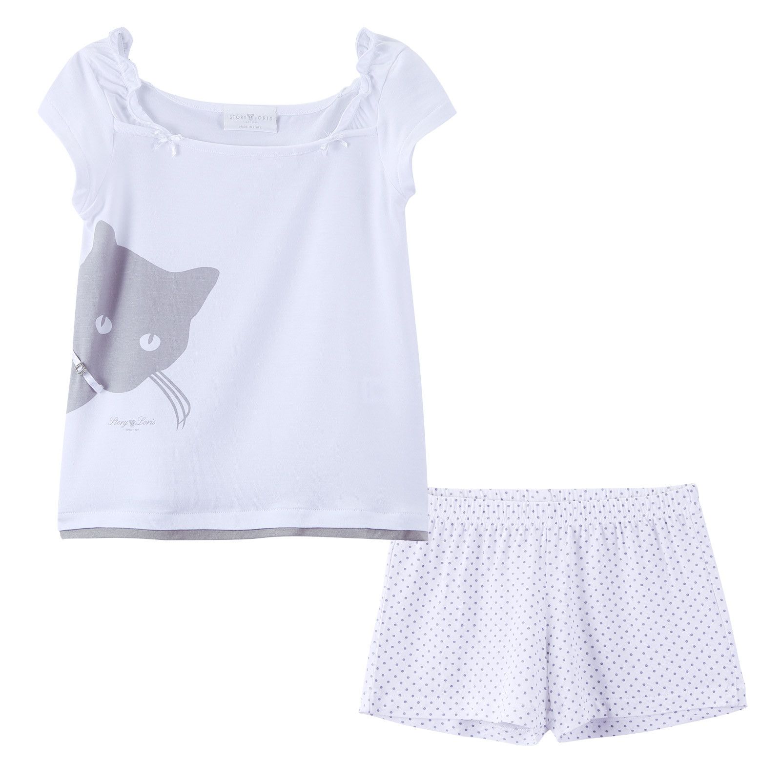 Girls Ivory Cat Printed Top&Bottom  Pyjama - CÉMAROSE | Children's Fashion Store - 1