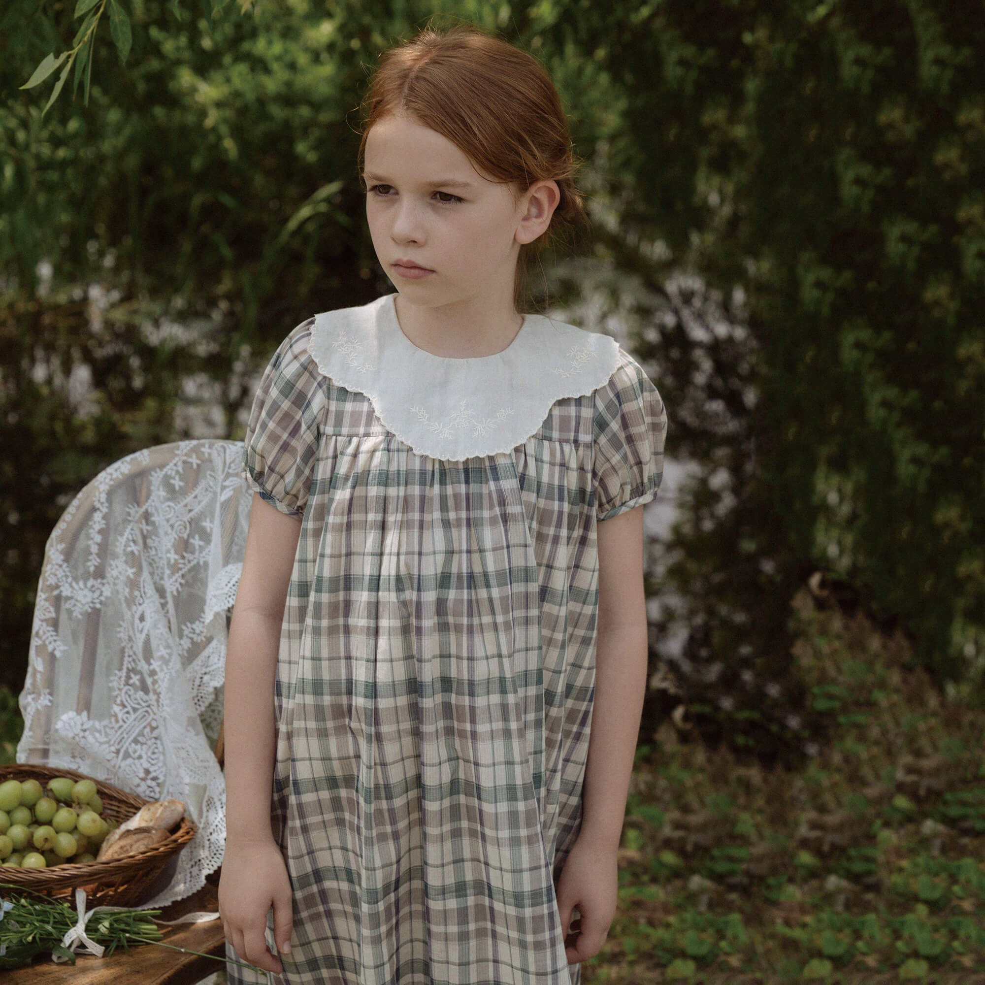 Girls Green Check Cotton Dress